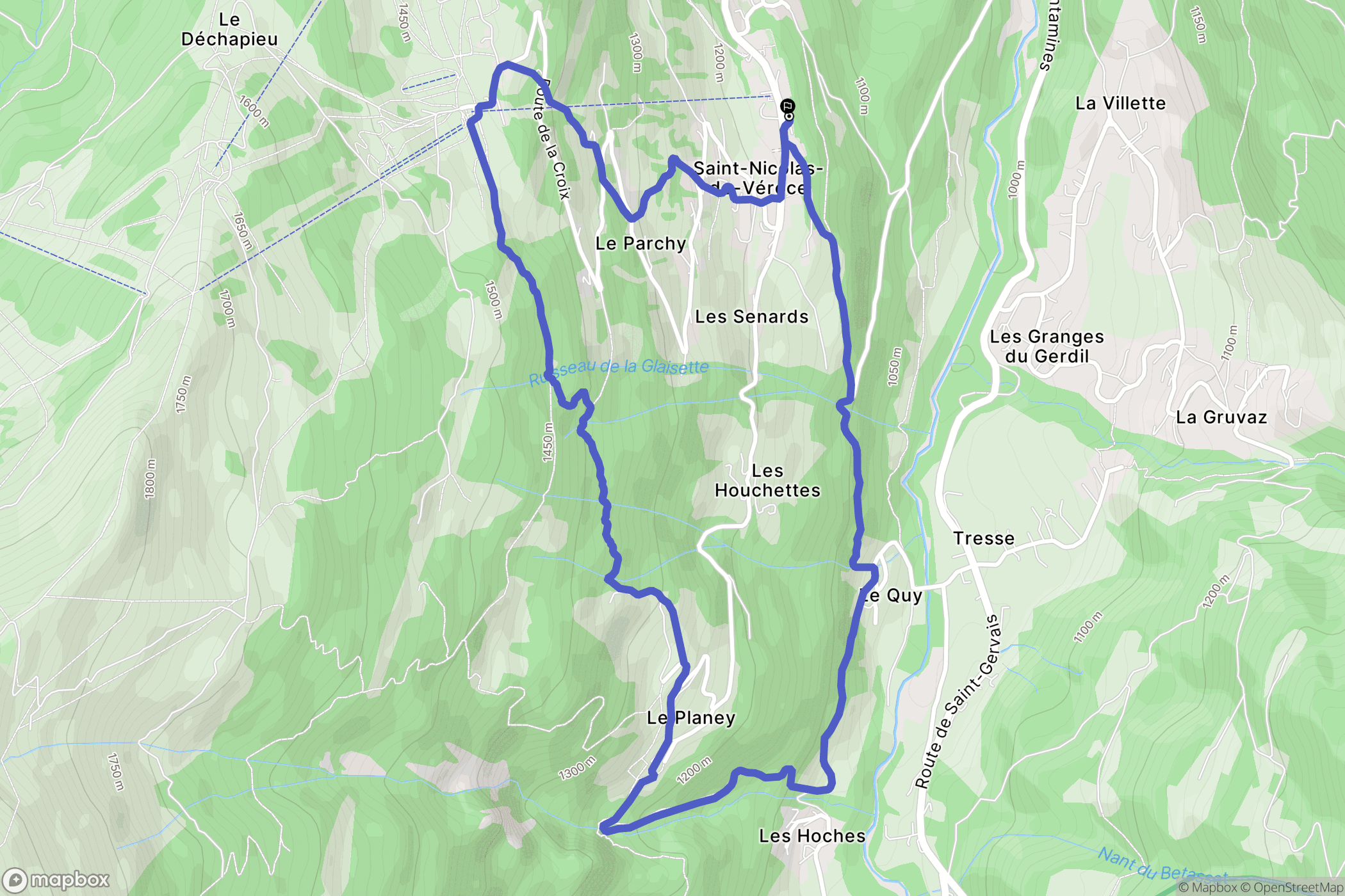 Saint-Nicolas-de-Véroce : carte du parcours de randonnée - France