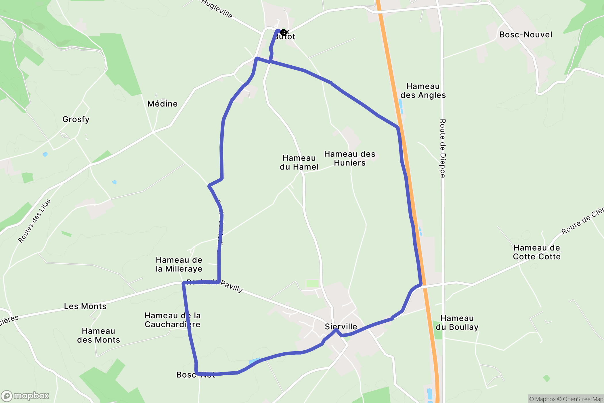 Butot : carte du parcours de randonnée - France