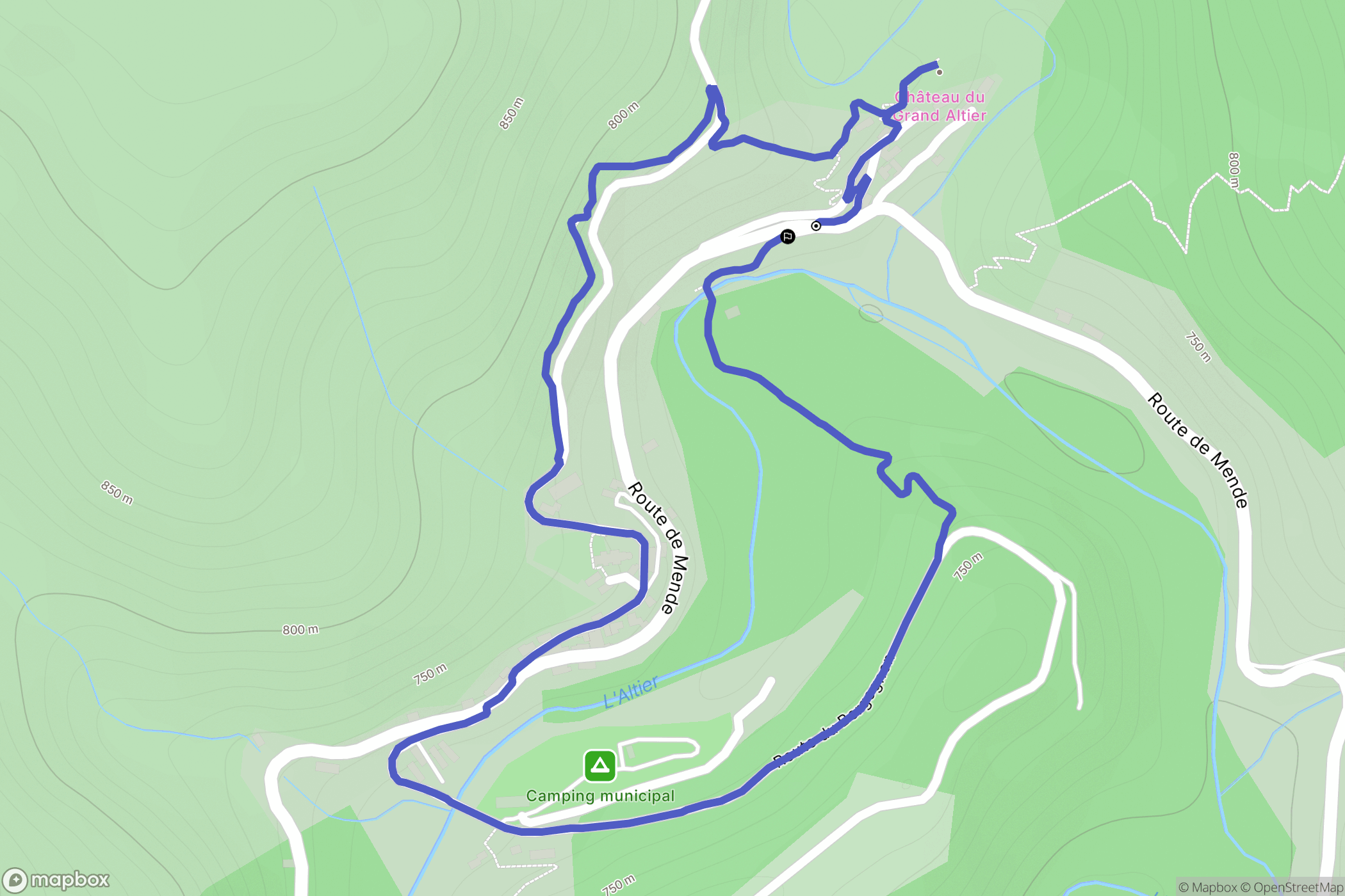 Altier : carte du parcours de randonnée - France
