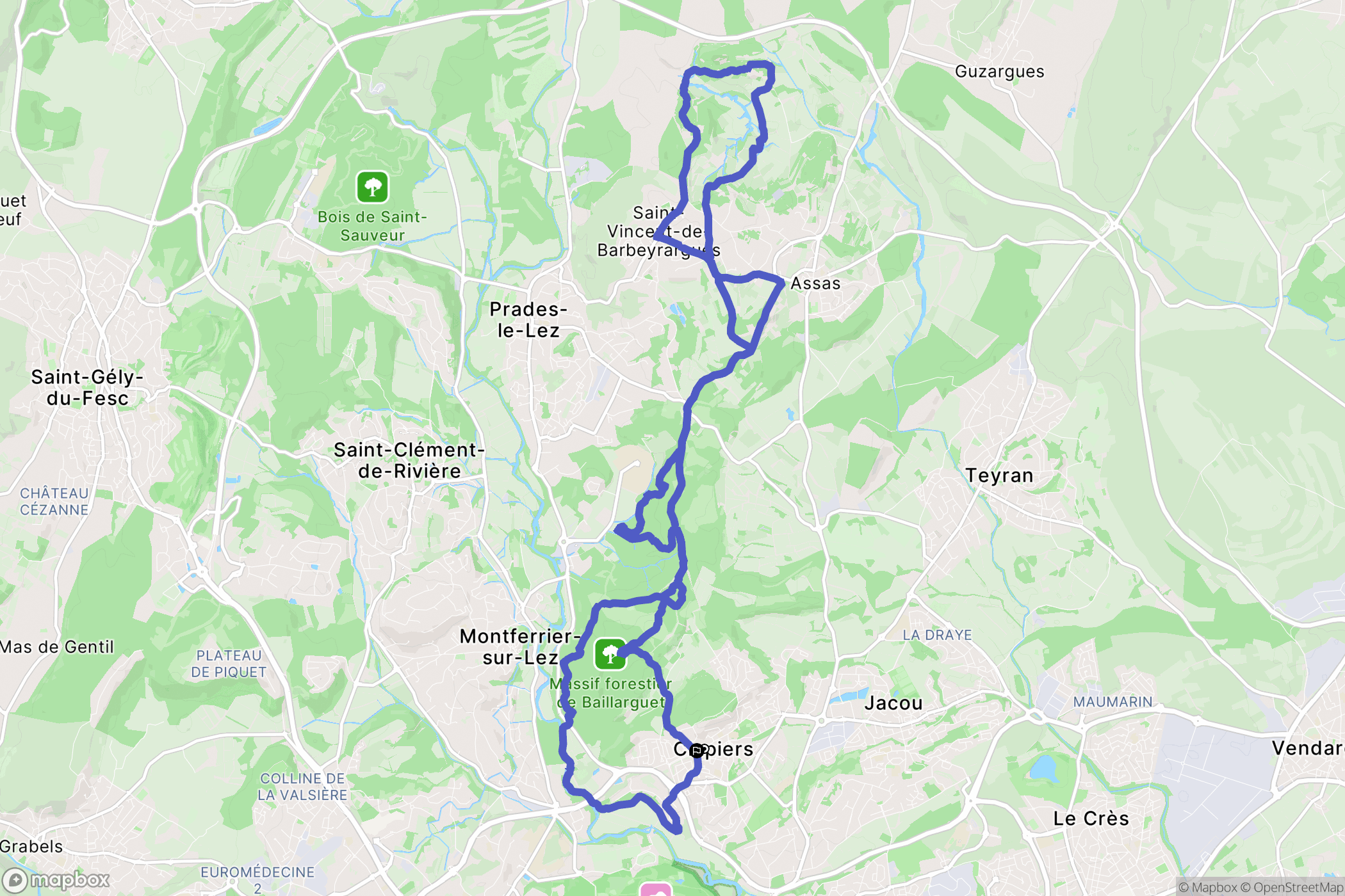 Clapiers : carte du parcours de randonnée - France