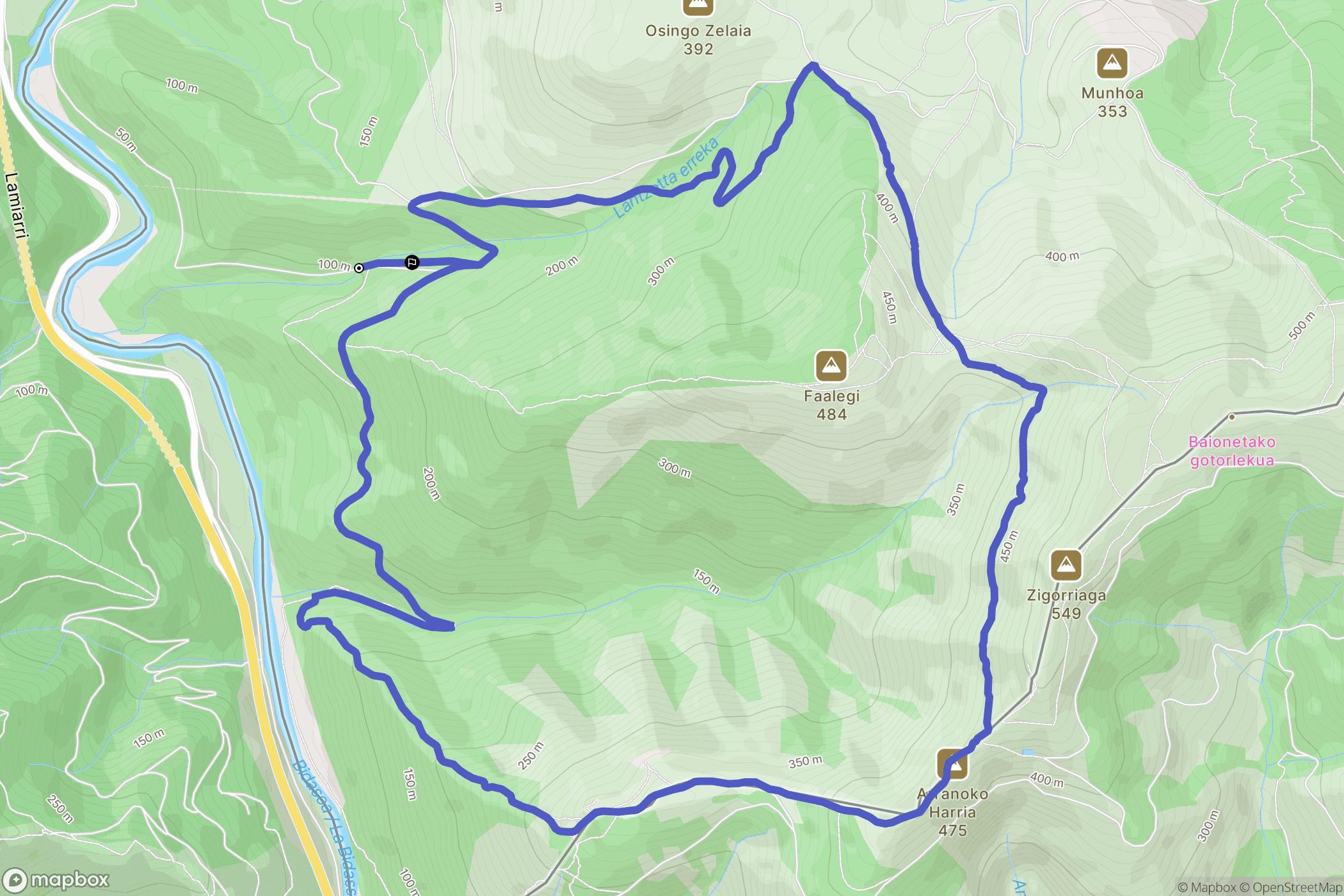 Biriatou : carte du parcours de randonnée - France