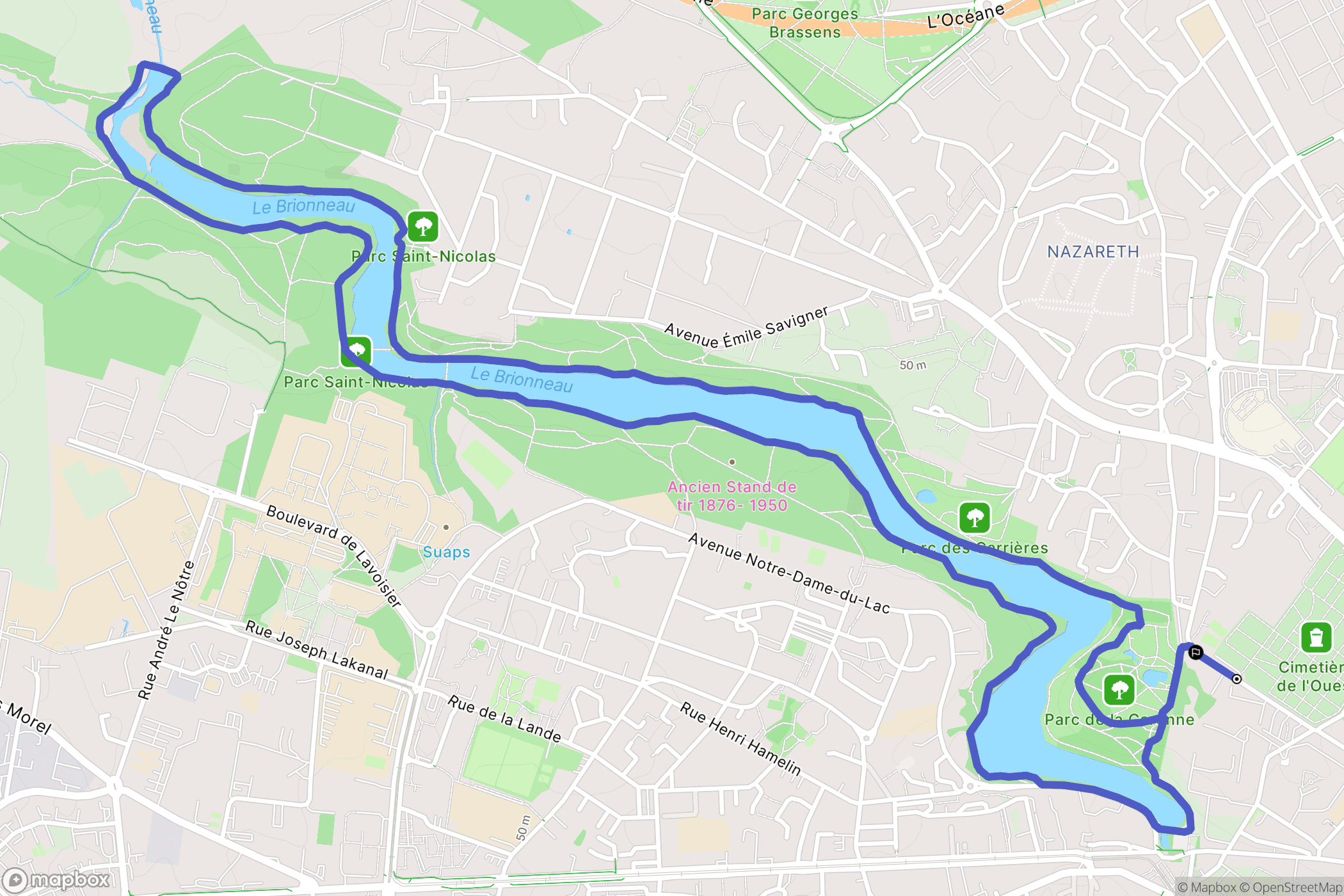 Angers : carte du parcours de randonnée - France