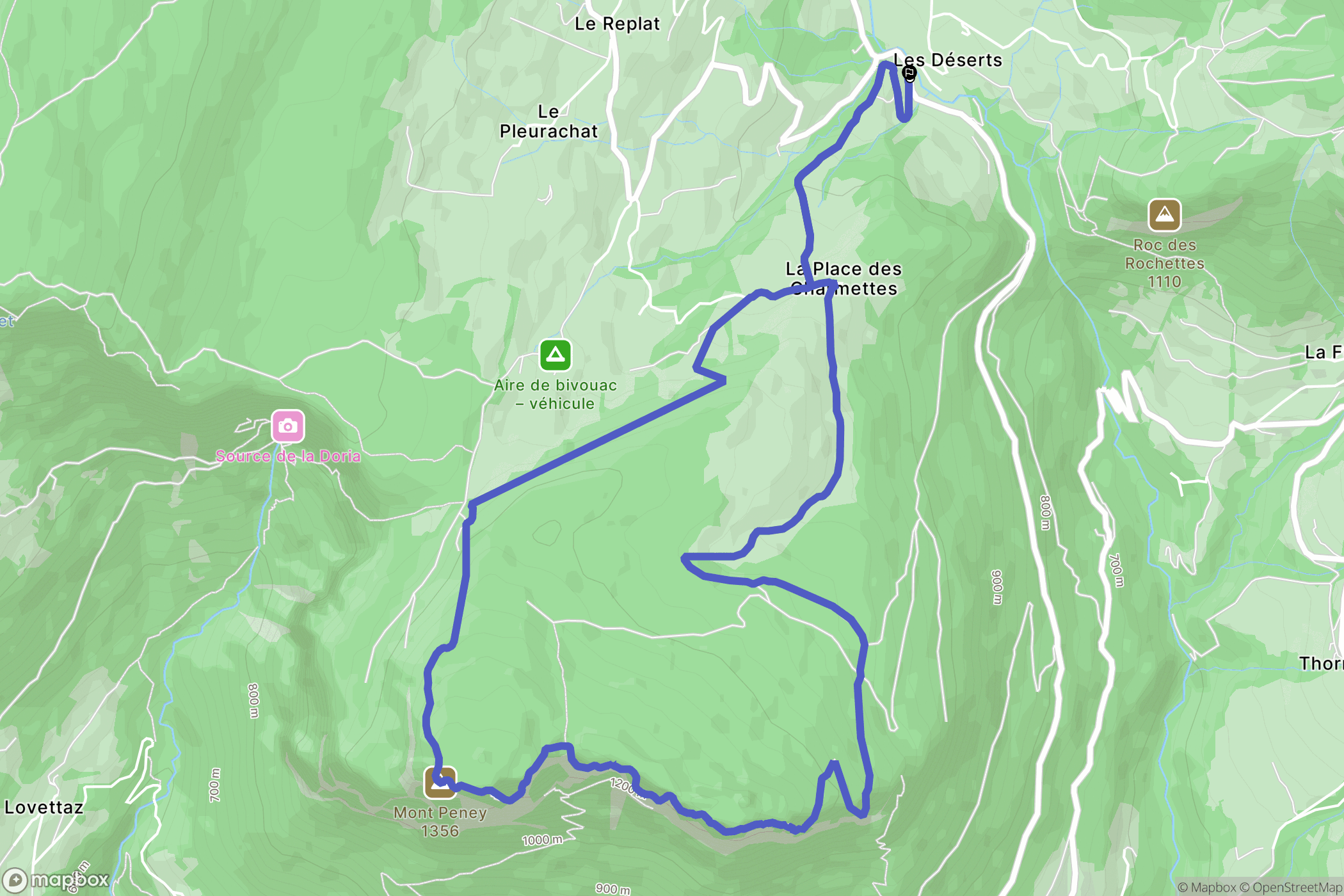 Les Déserts : carte du parcours de randonnée - France