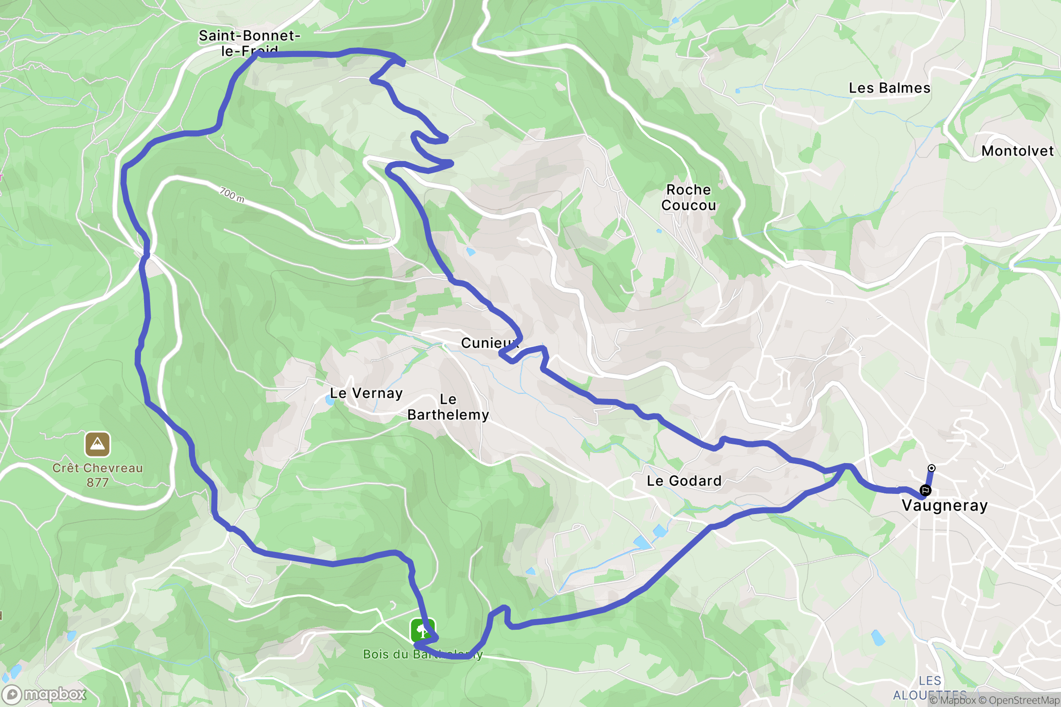 Vaugneray : carte du parcours de randonnée - France