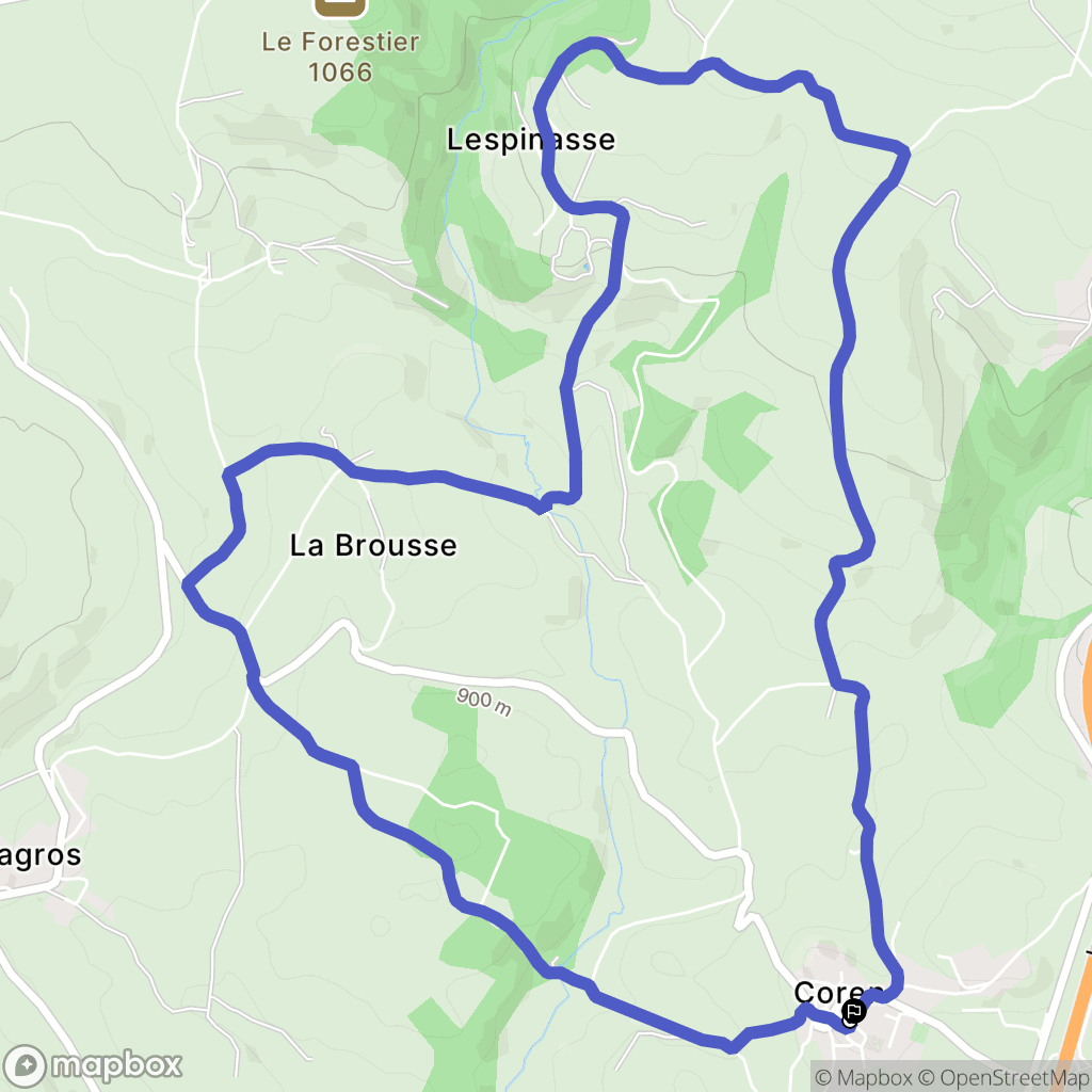 Coren : carte du parcours de randonnée - France