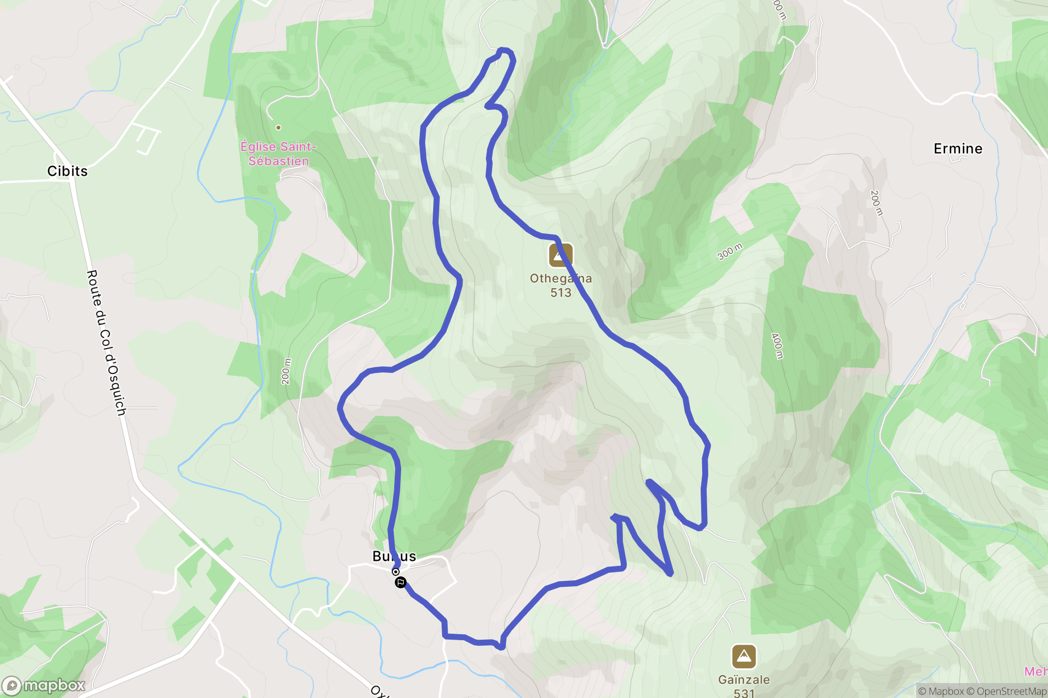 Bunus : carte du parcours de randonnée - France
