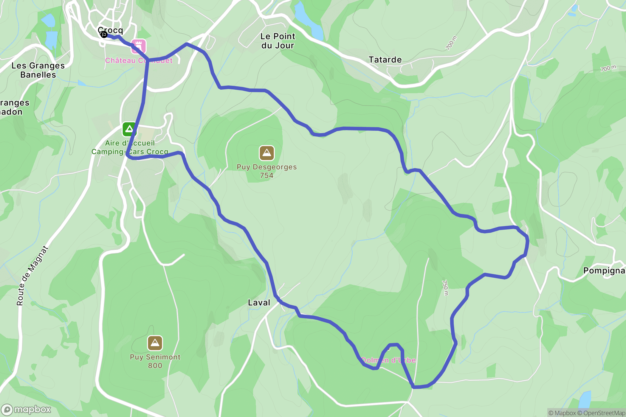 Crocq : carte du parcours de randonnée - France