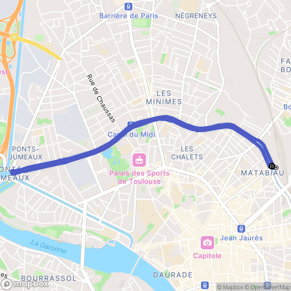 Toulouse : carte du parcours de randonnée - France