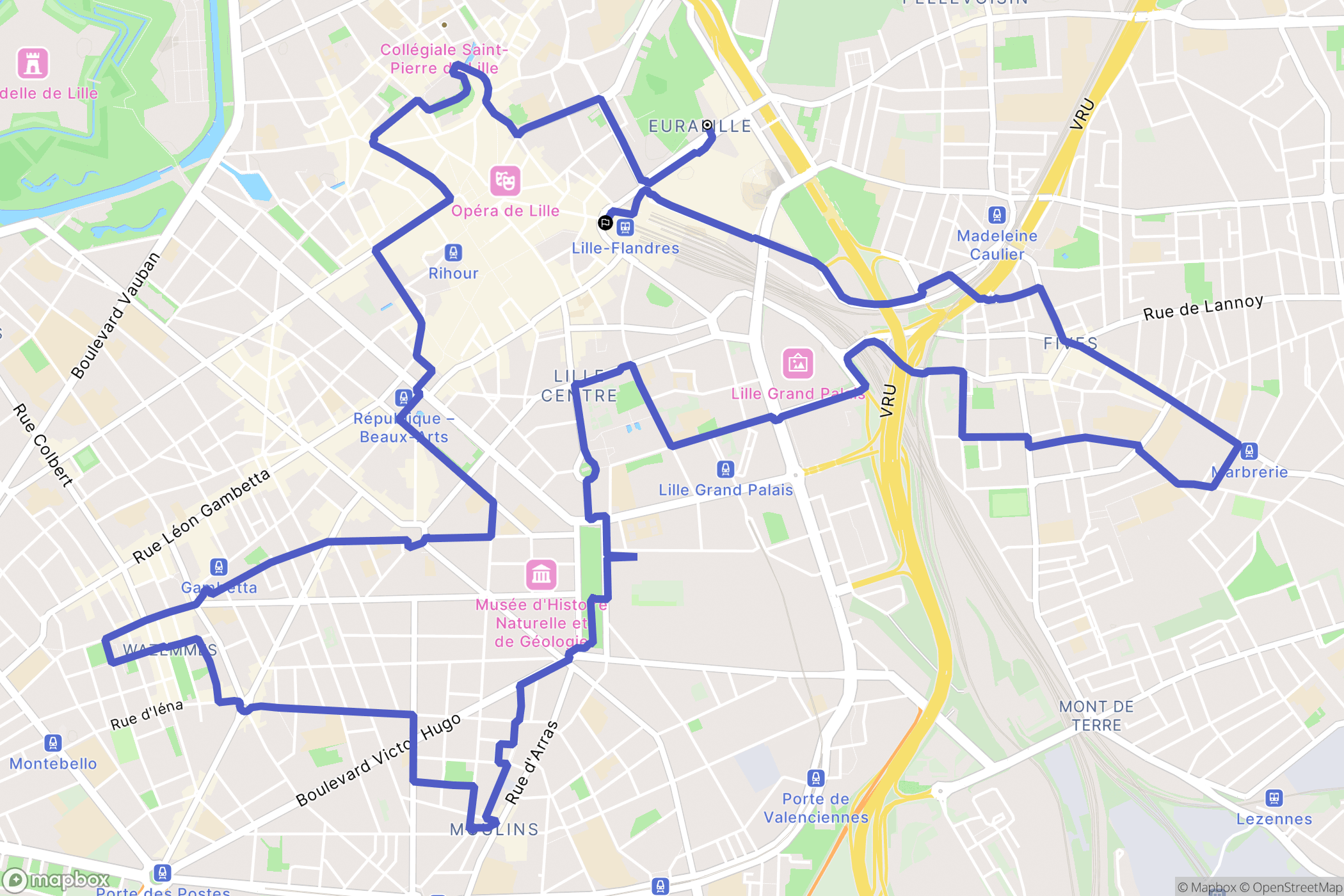 Lille : carte du parcours de randonnée - France
