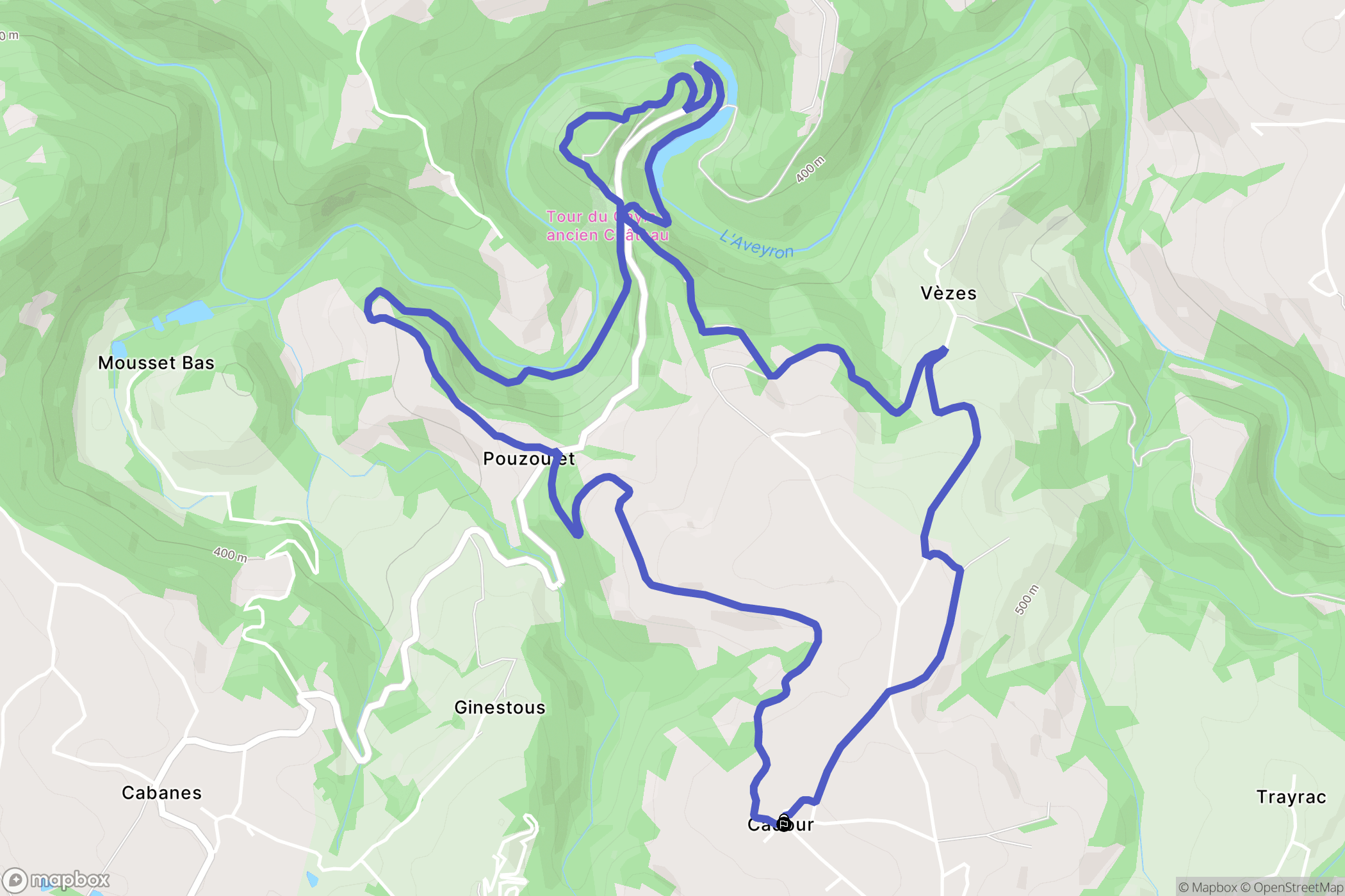 Le Bas-Ségala : carte du parcours de randonnée - France