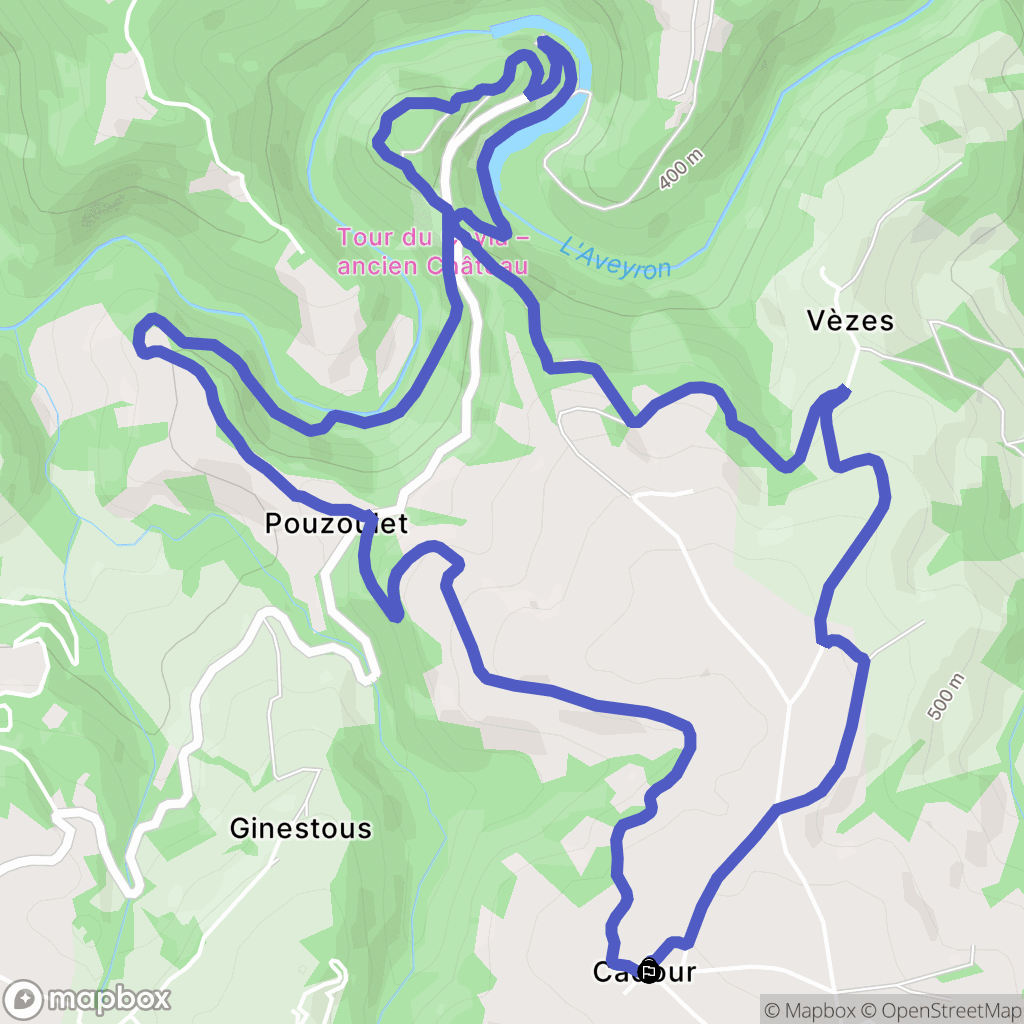 Le Bas-Ségala : carte du parcours de randonnée - France
