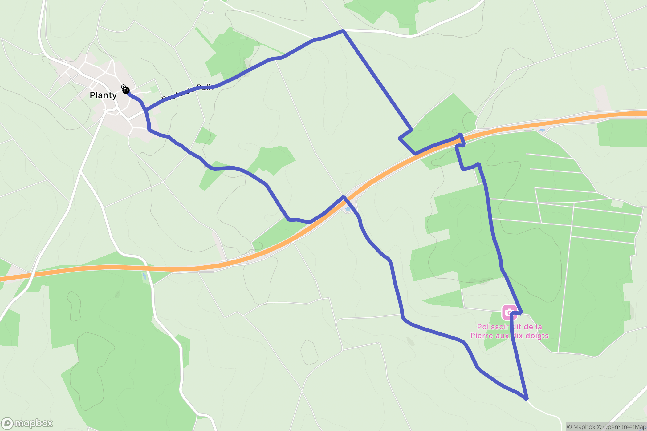 Planty : carte du parcours de randonnée - France