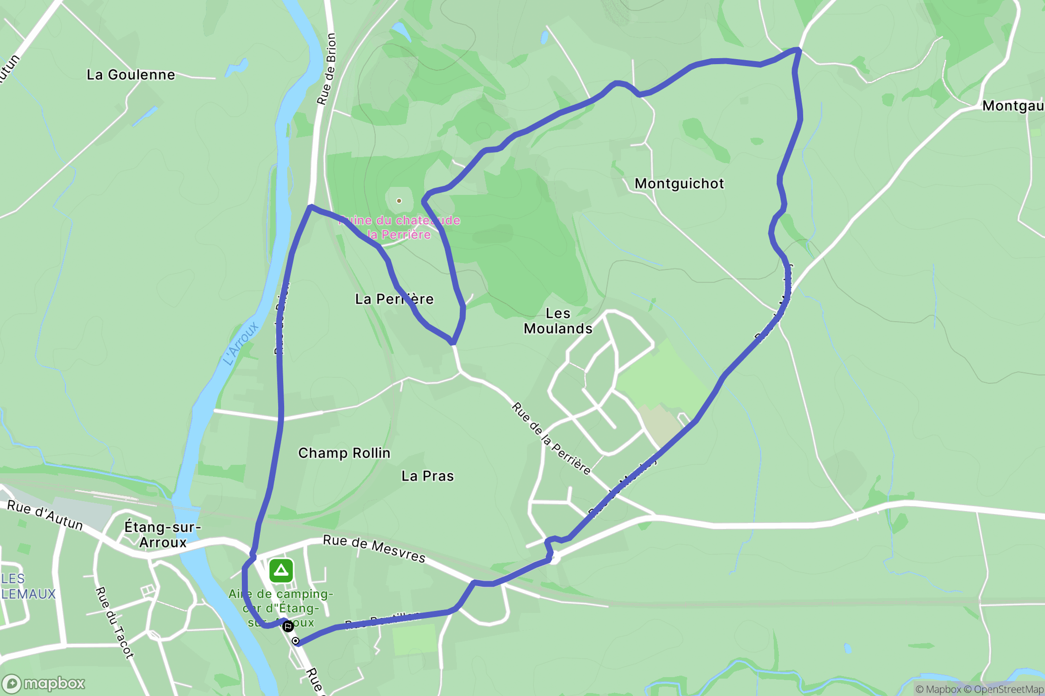 Étang-sur-Arroux : carte du parcours de randonnée - France