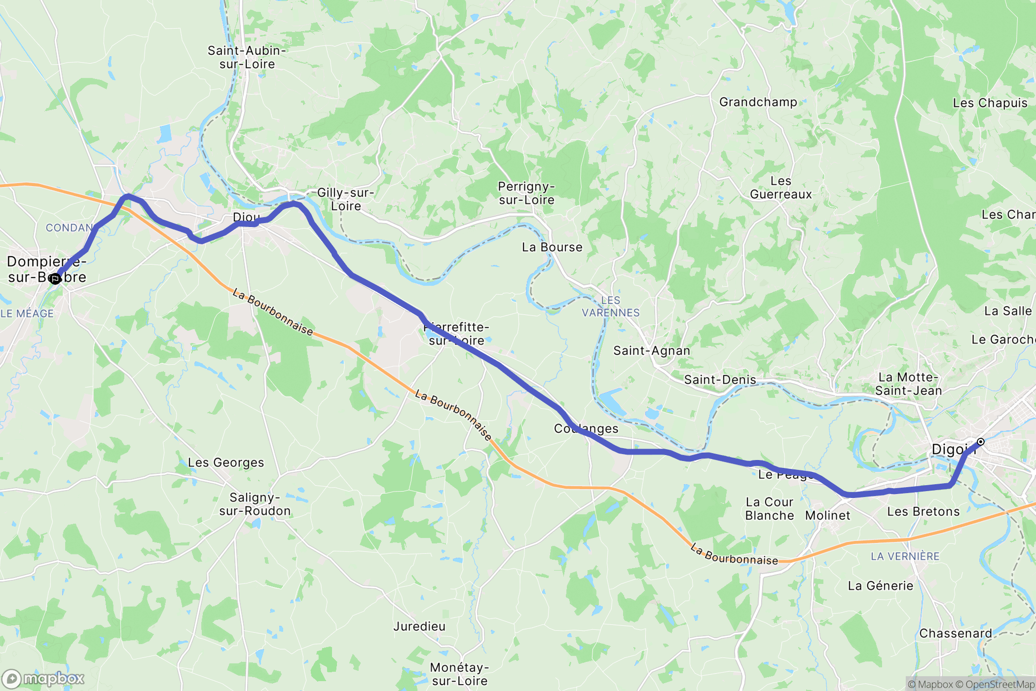 Digoin : carte du parcours de randonnée - France