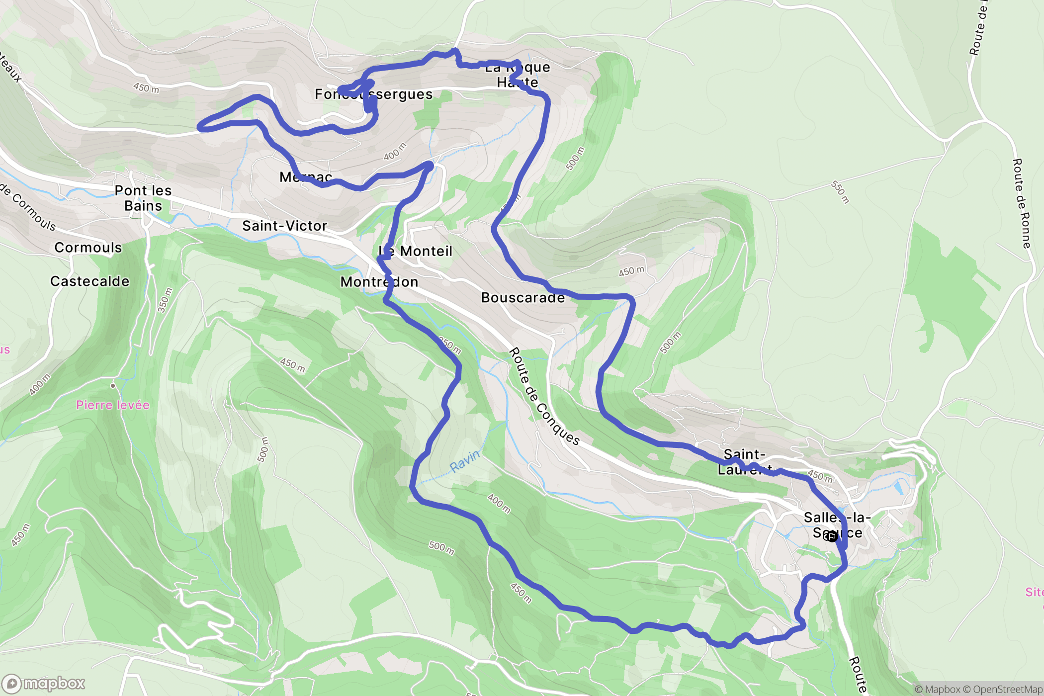 Salles-la-Source : carte du parcours de randonnée - France
