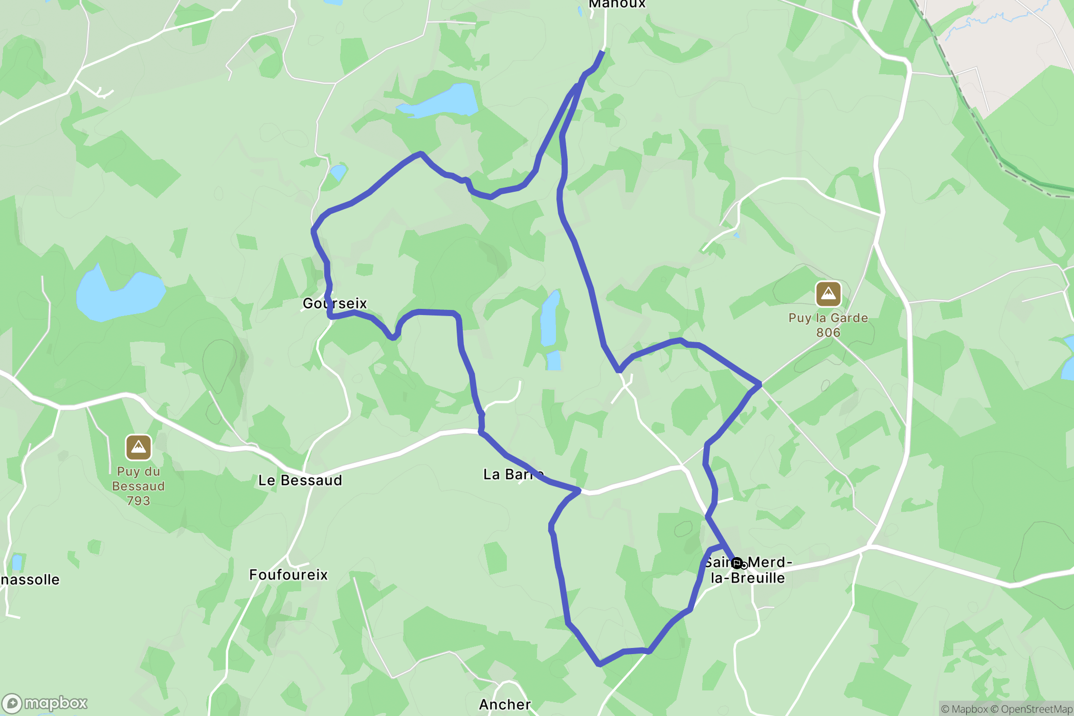 Saint-Merd-la-Breuille : carte du parcours de randonnée - France