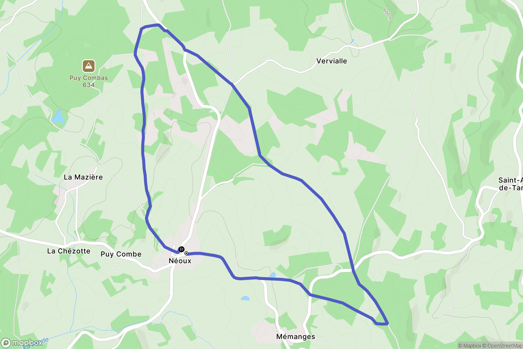 Néoux : carte du parcours de randonnée - France