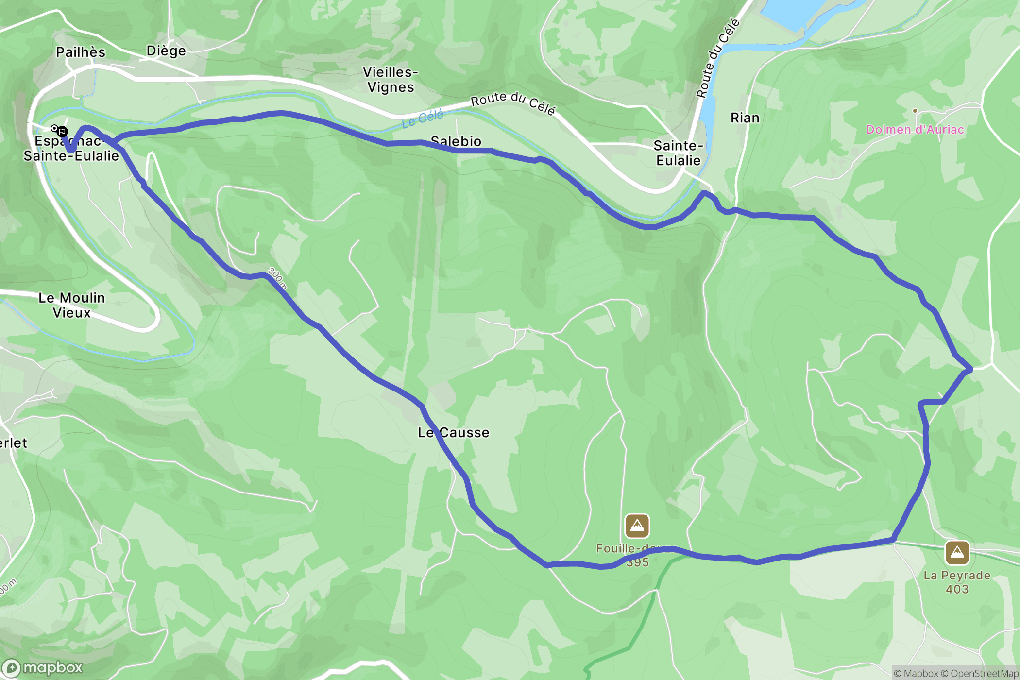 Espagnac-Sainte-Eulalie : carte du parcours de randonnée - France