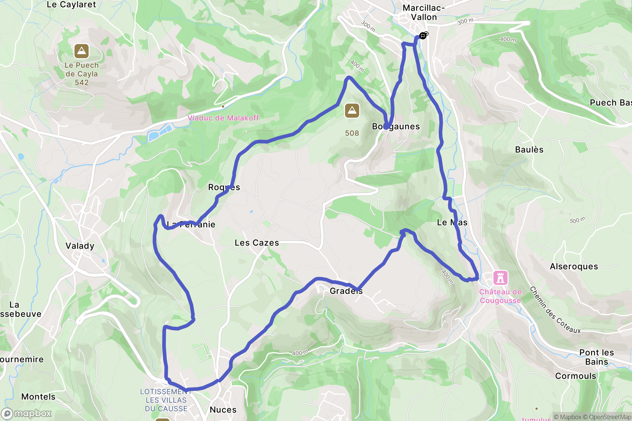 Marcillac-Vallon : carte du parcours de randonnée - France