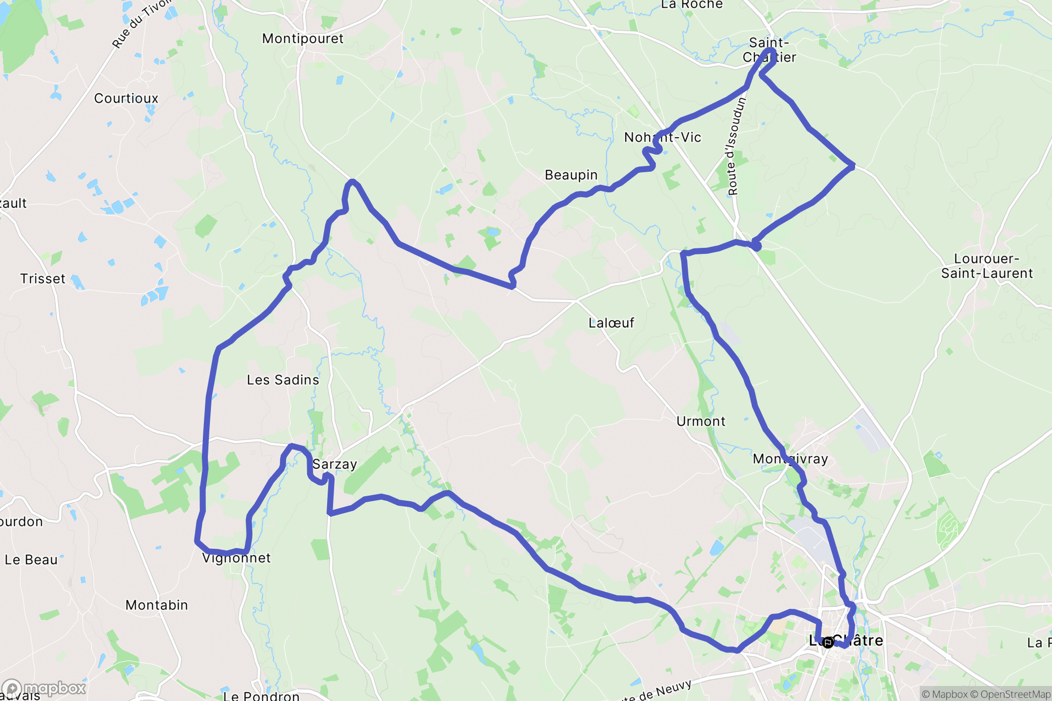 La Châtre : carte du parcours de randonnée - France