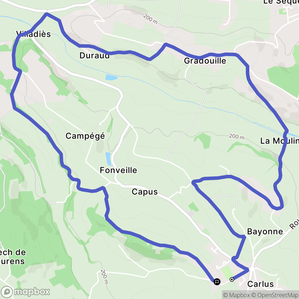 Carlus : carte du parcours de randonnée - France