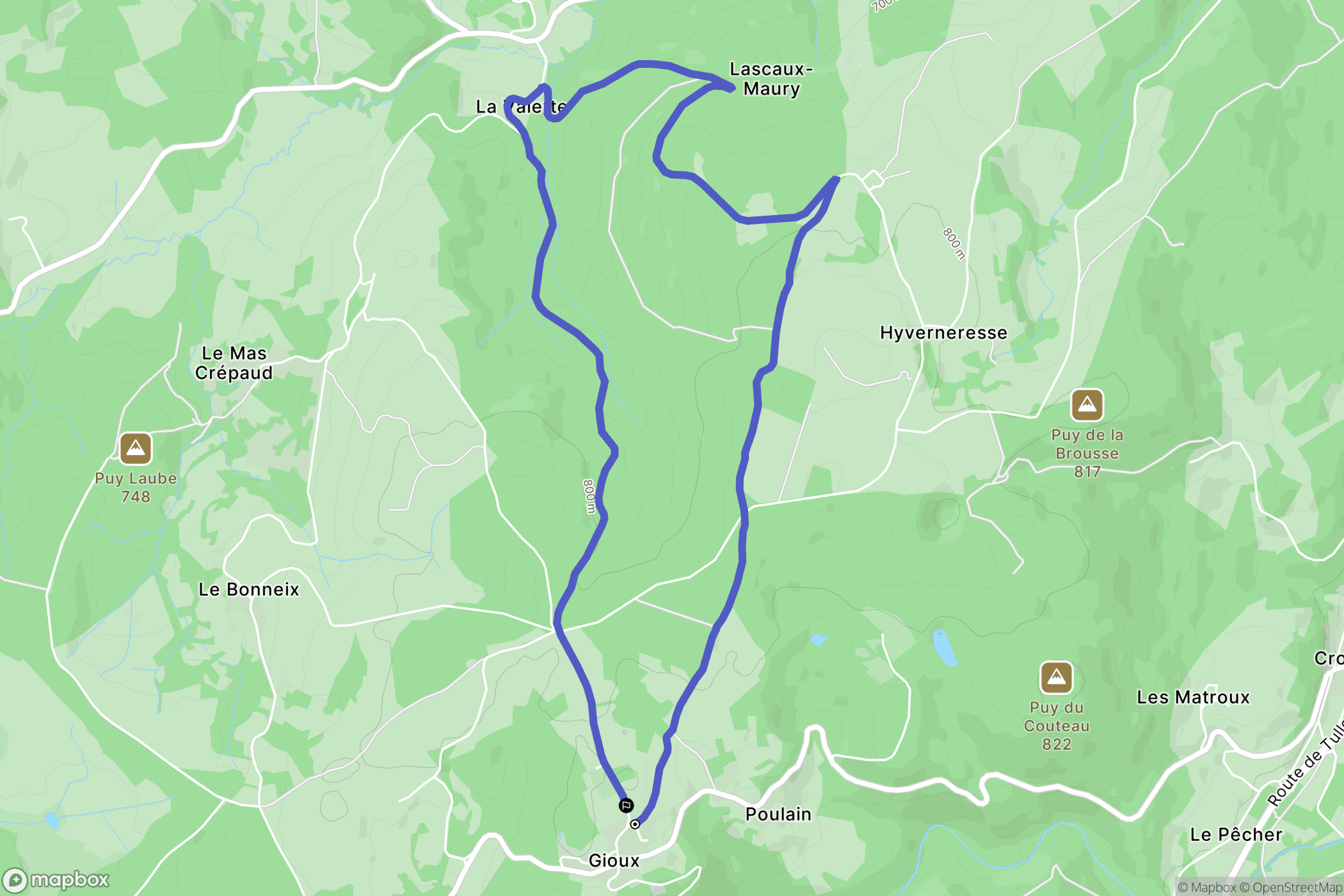 Gioux : carte du parcours de randonnée - France