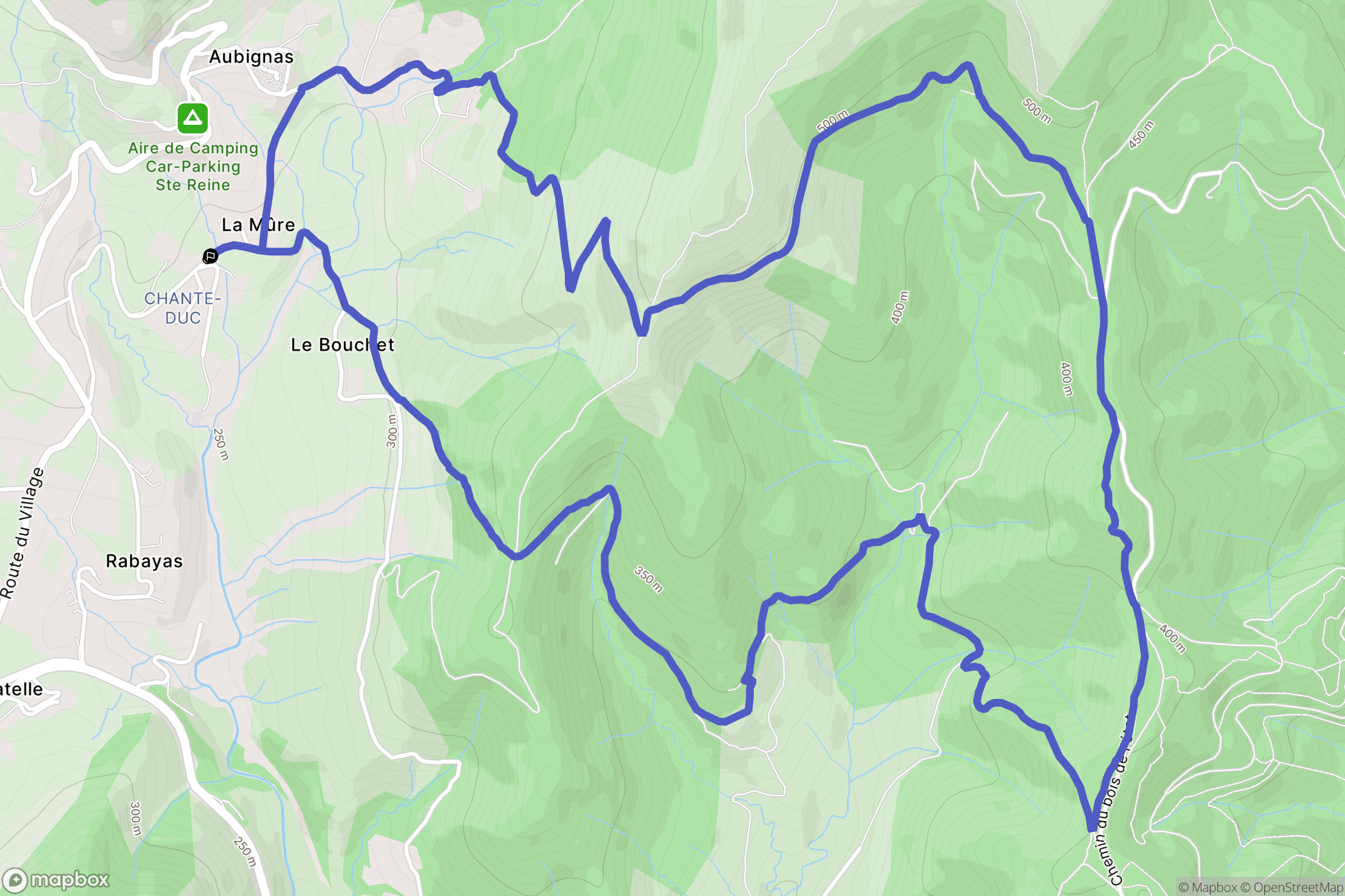 Aubignas : carte du parcours de randonnée - France