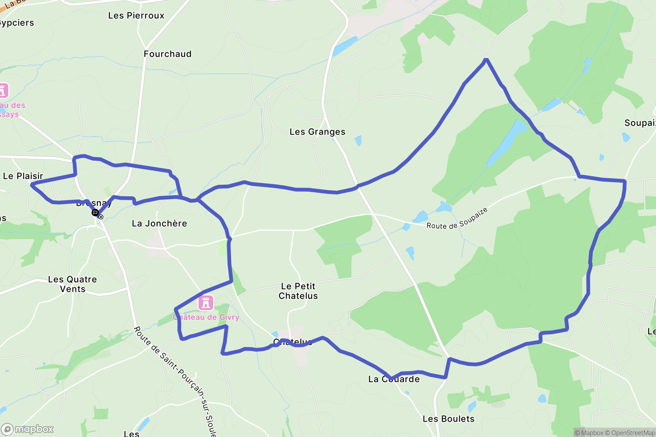 Bresnay : carte du parcours de randonnée - France