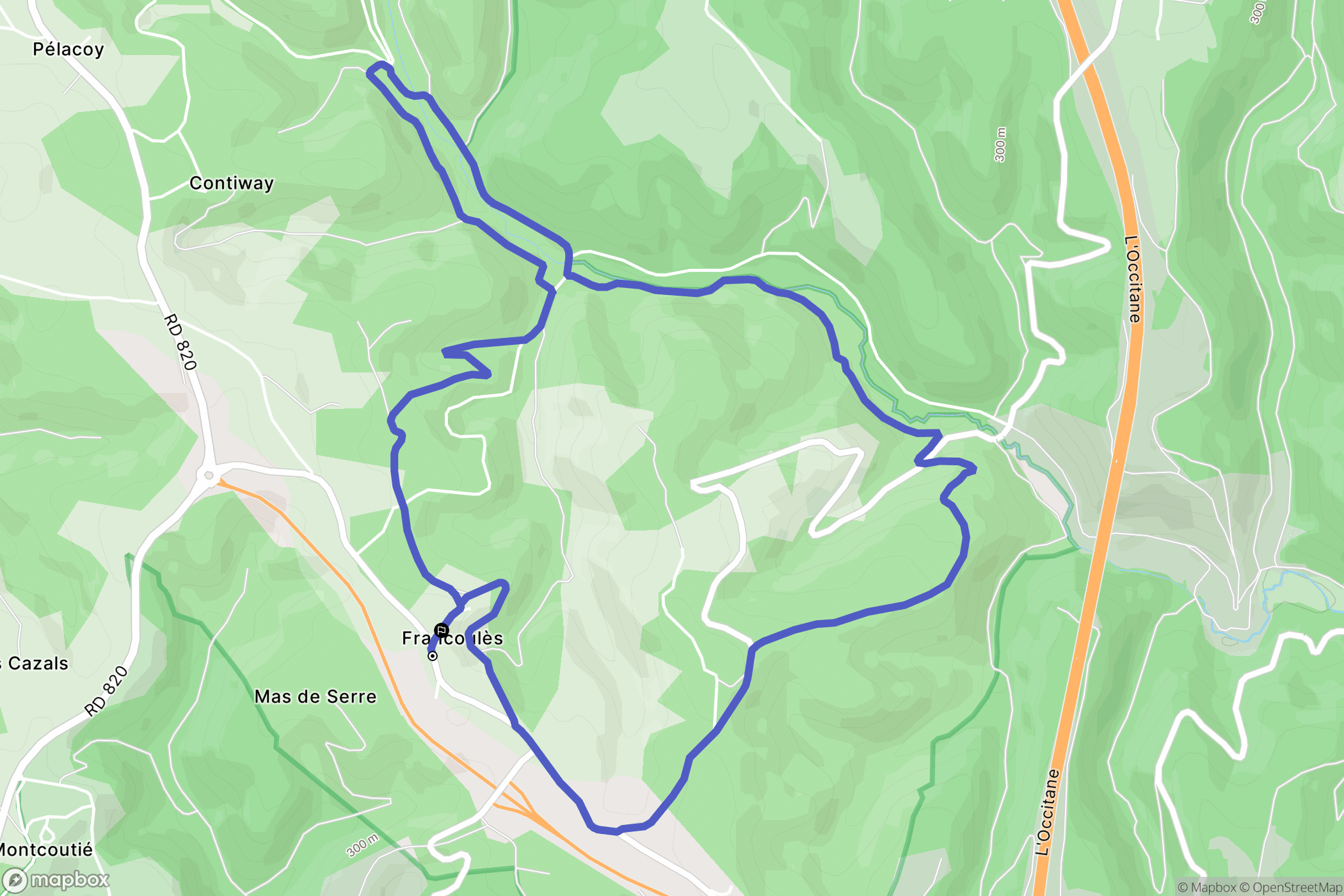 Francoulès : carte du parcours de randonnée - France