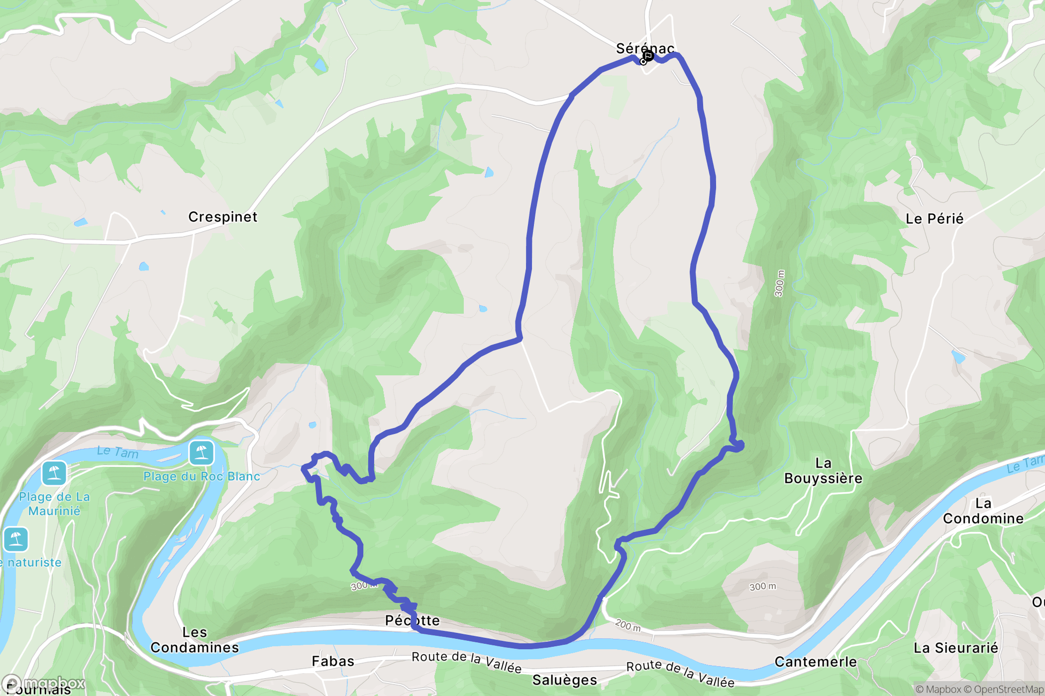 Sérénac : carte du parcours de randonnée - France
