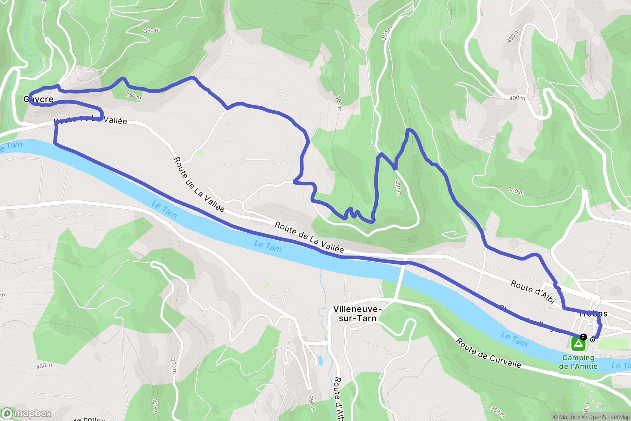 Trébas : carte du parcours de randonnée - France