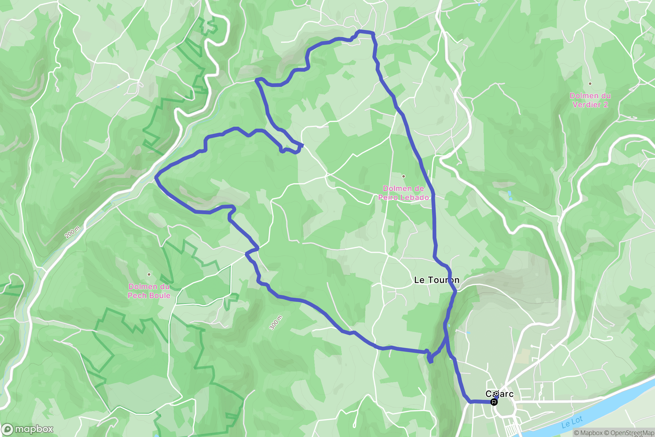 Cajarc : carte du parcours de randonnée - France