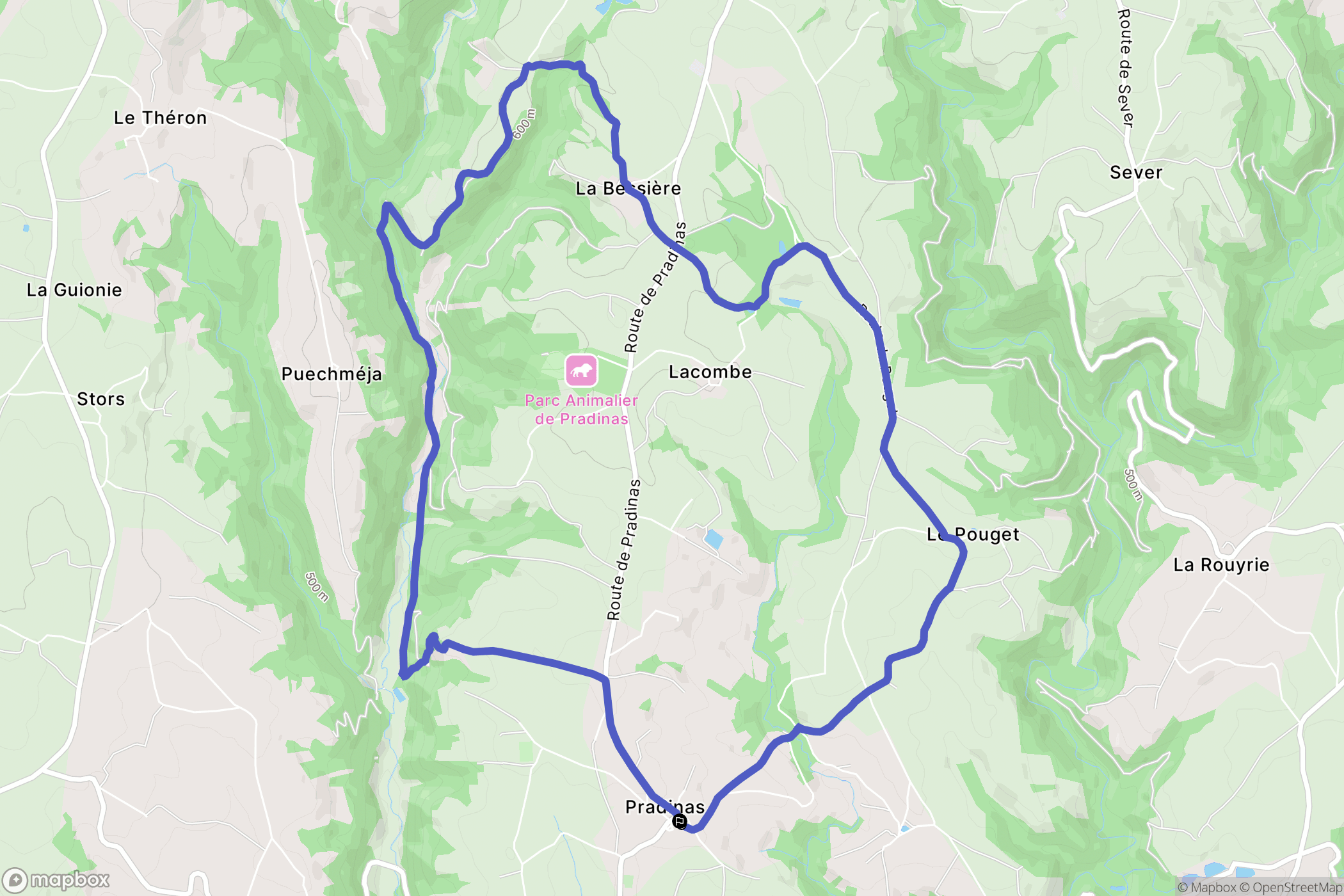 Pradinas : carte du parcours de randonnée - France
