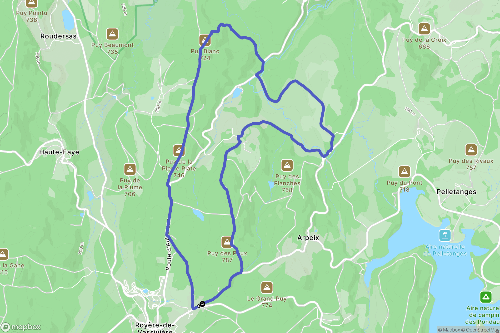 Royère-de-Vassivière : carte du parcours de randonnée - France