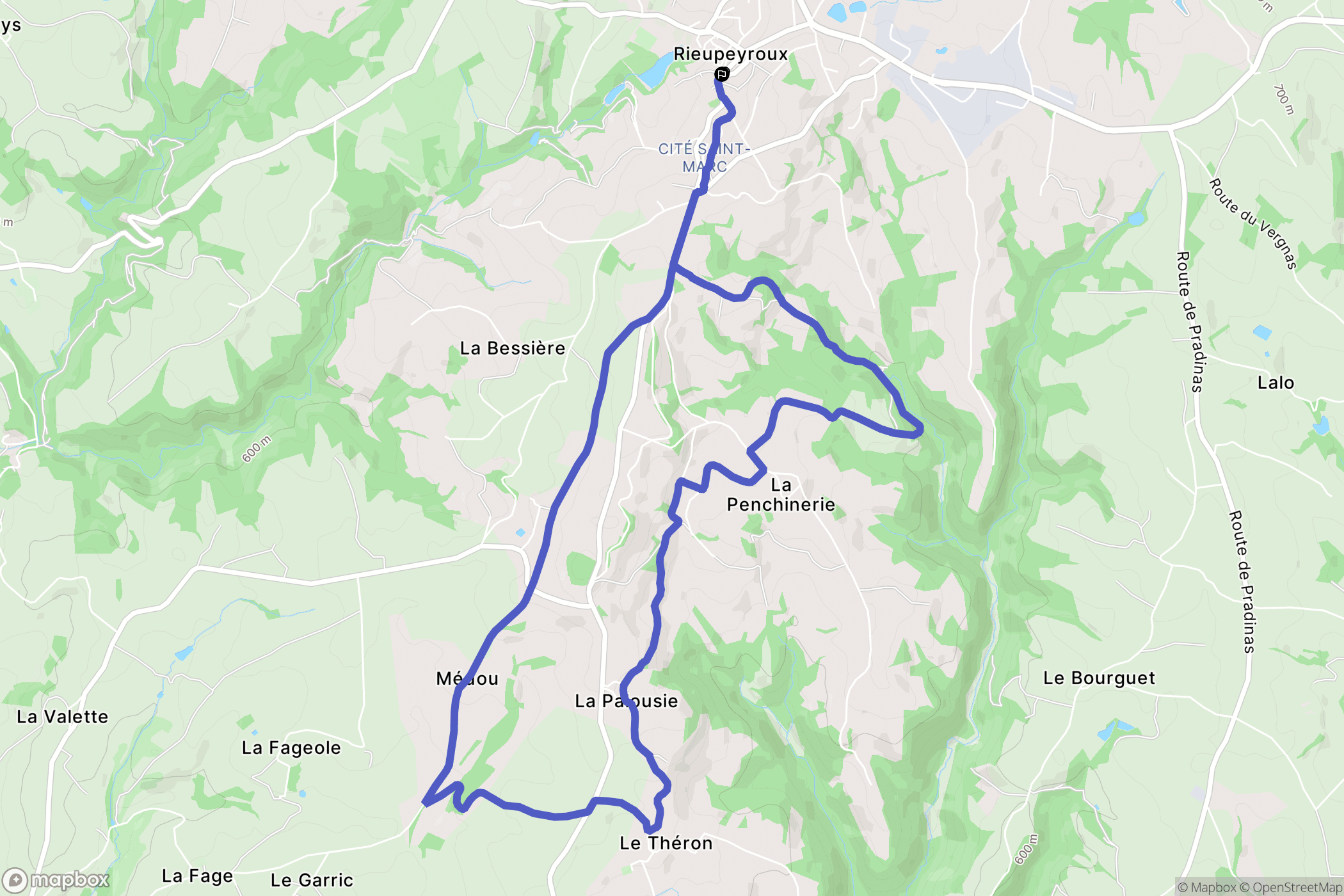 Rieupeyroux : carte du parcours de randonnée - France