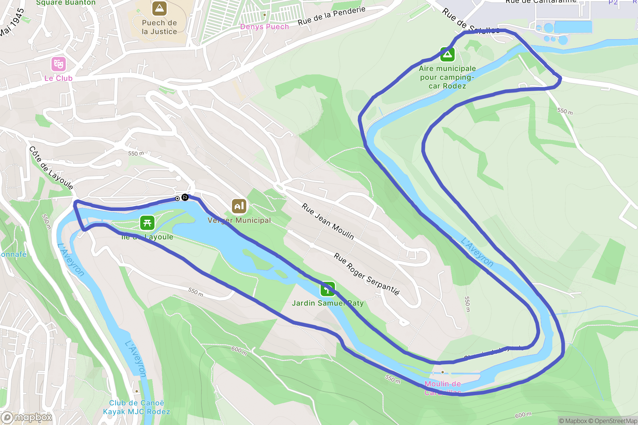 Rodez : carte du parcours de randonnée - France