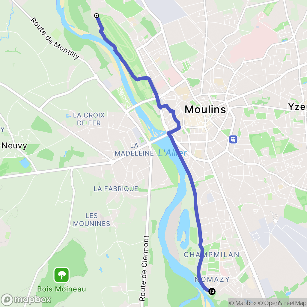 Moulins : carte du parcours de randonnée - France