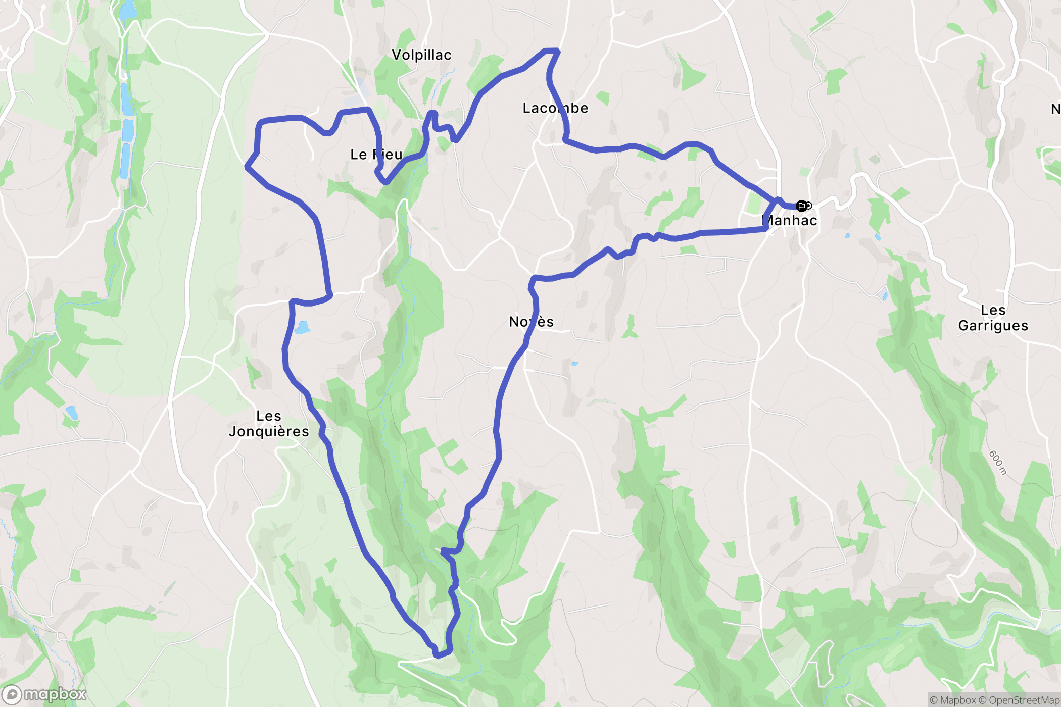 Manhac : carte du parcours de randonnée - France
