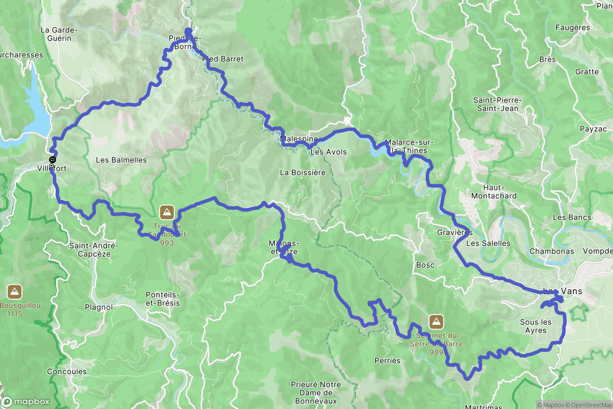 Villefort : carte du parcours de randonnée - France