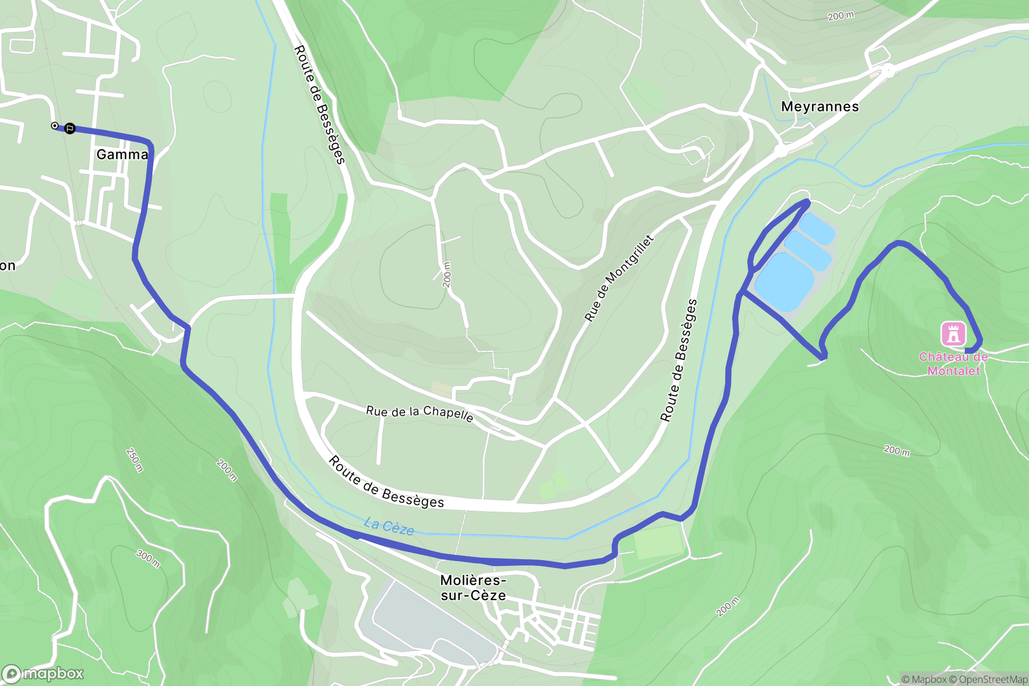 Molières-sur-Cèze : carte du parcours de randonnée - France