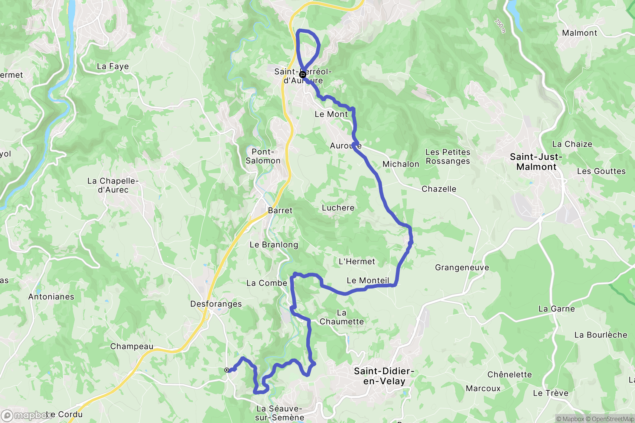 La Séauve-sur-Semène : carte du parcours de randonnée - France