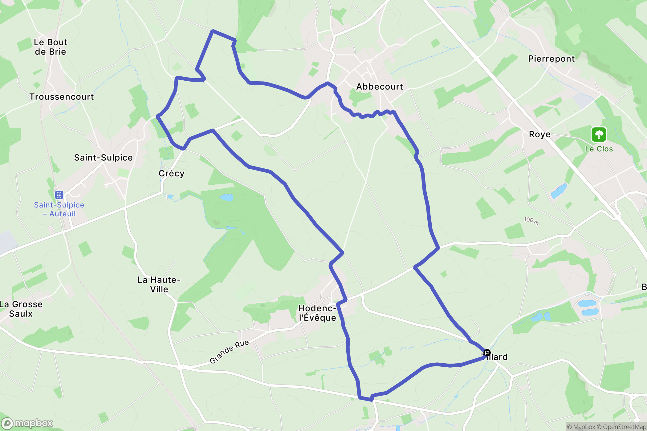 Silly-Tillard : carte du parcours de randonnée - France
