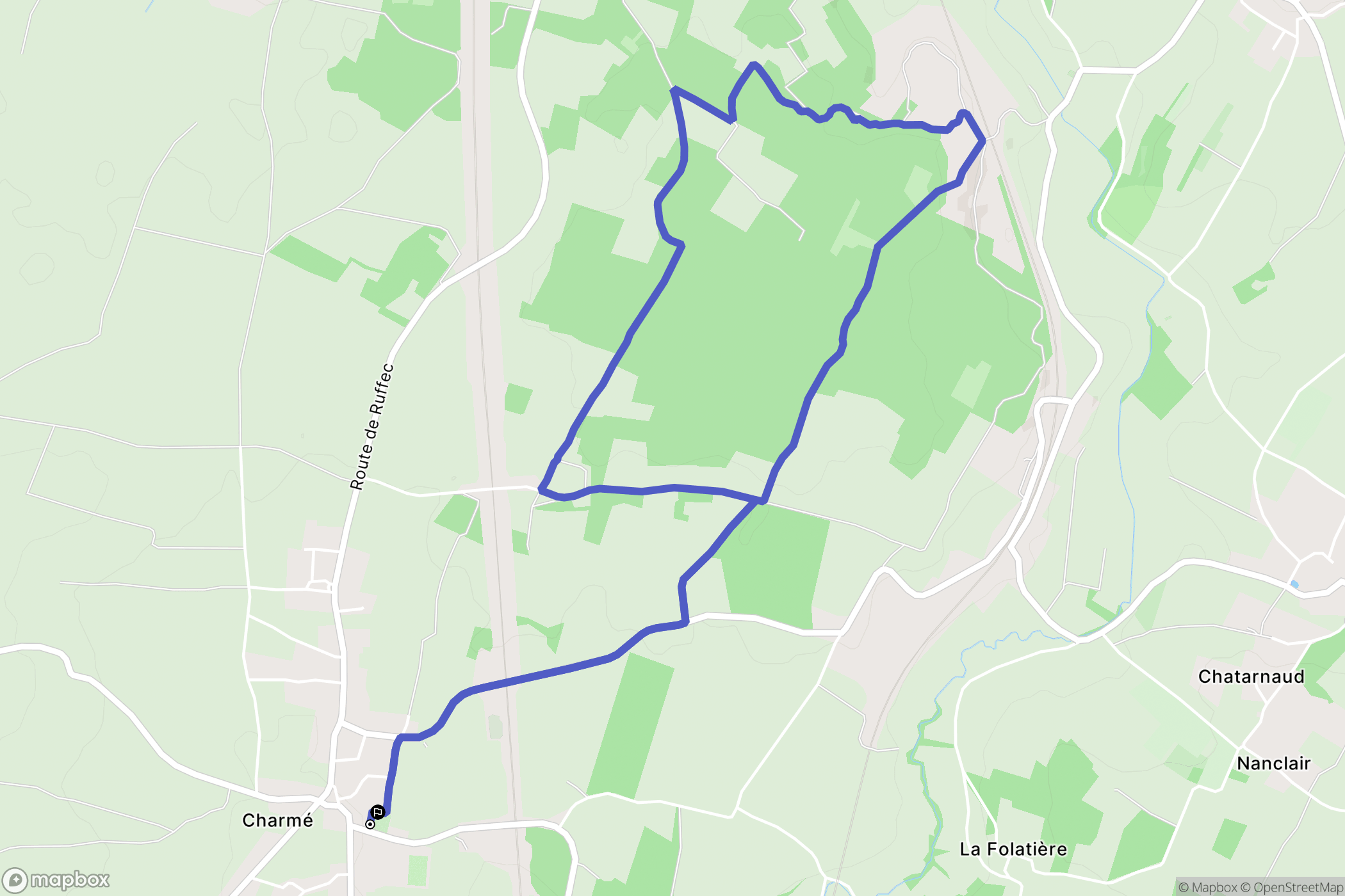 Charme : carte du parcours de randonnée - France