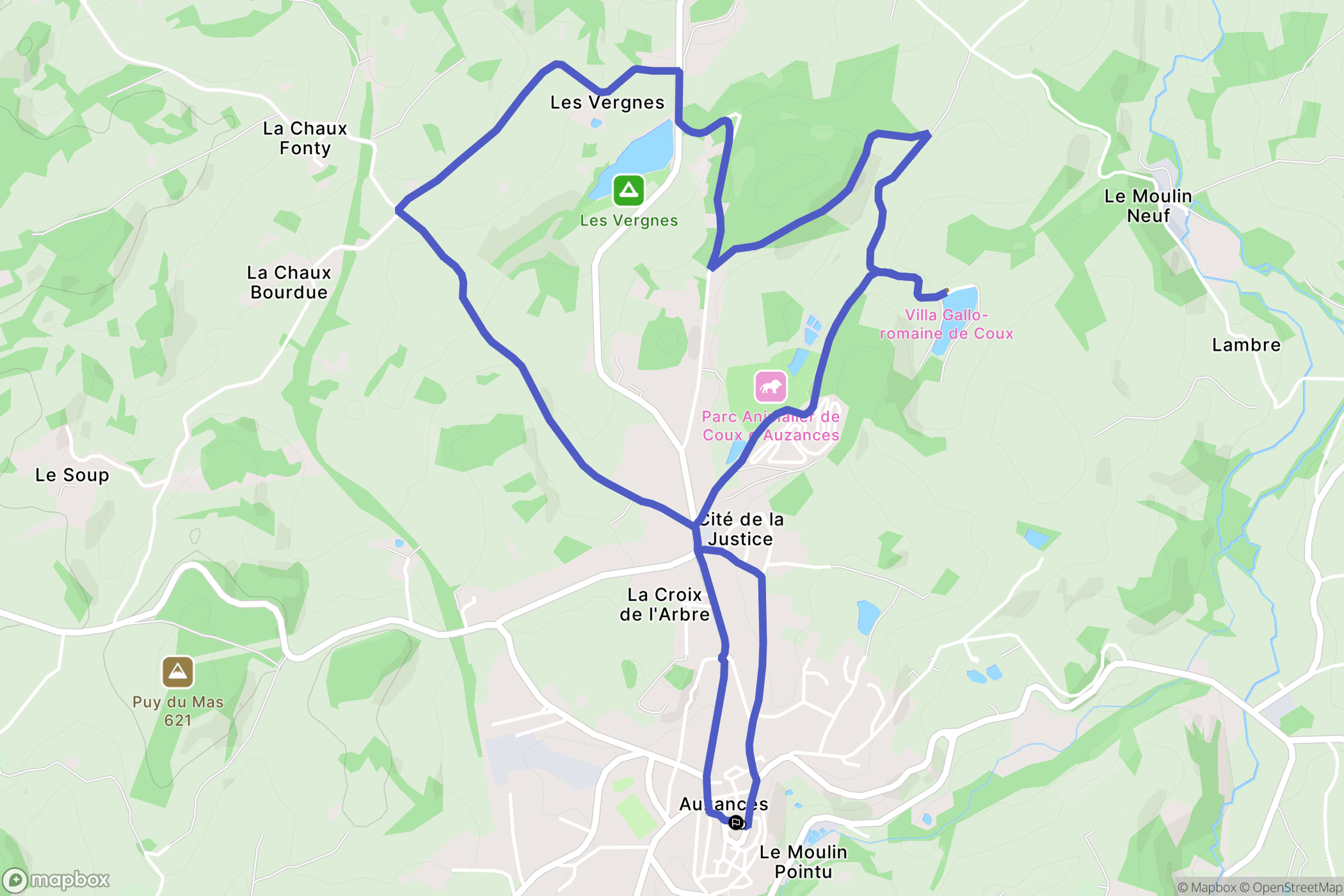 Auzances : carte du parcours de randonnée - France
