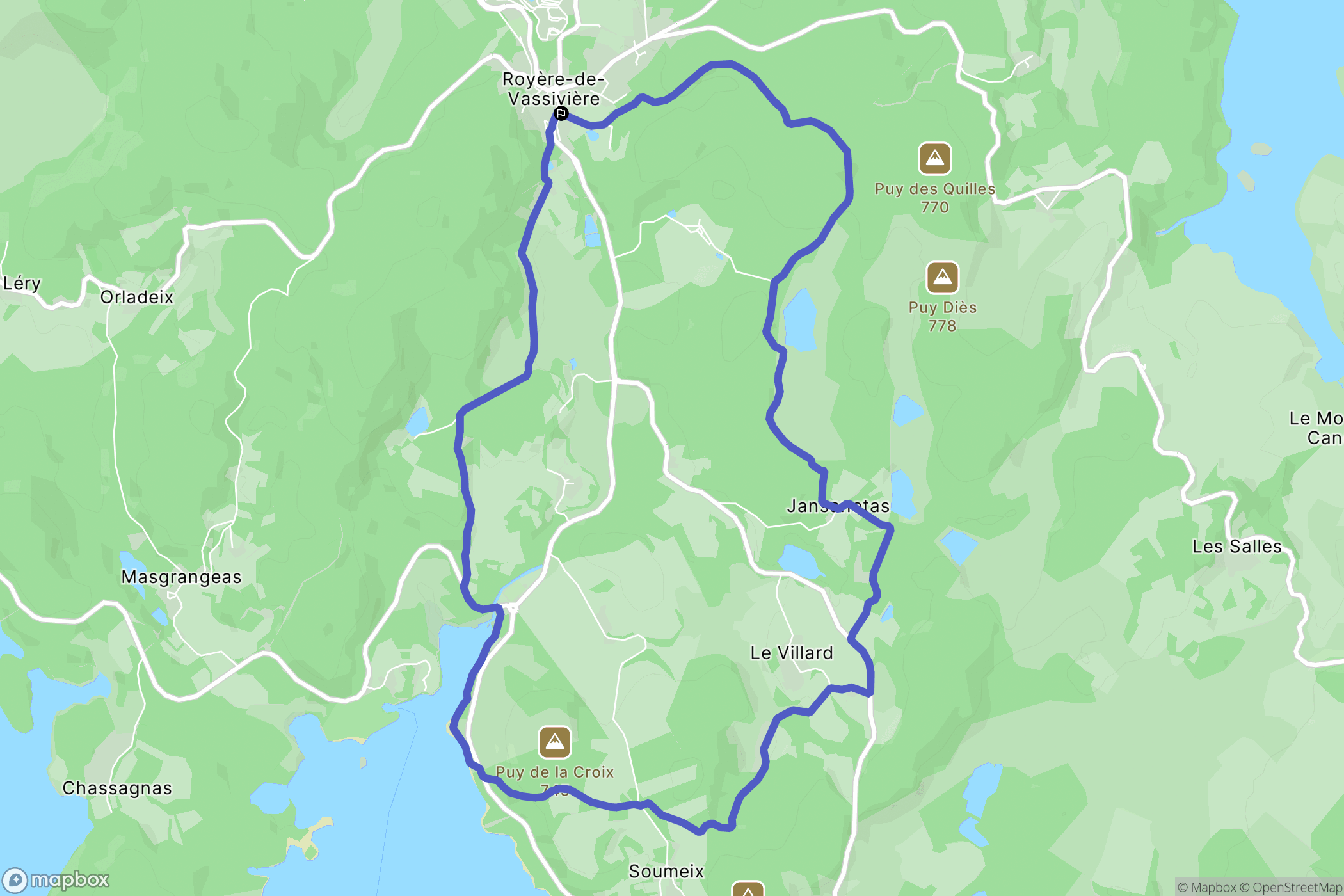 Royère-de-Vassivière : carte du parcours de randonnée - France