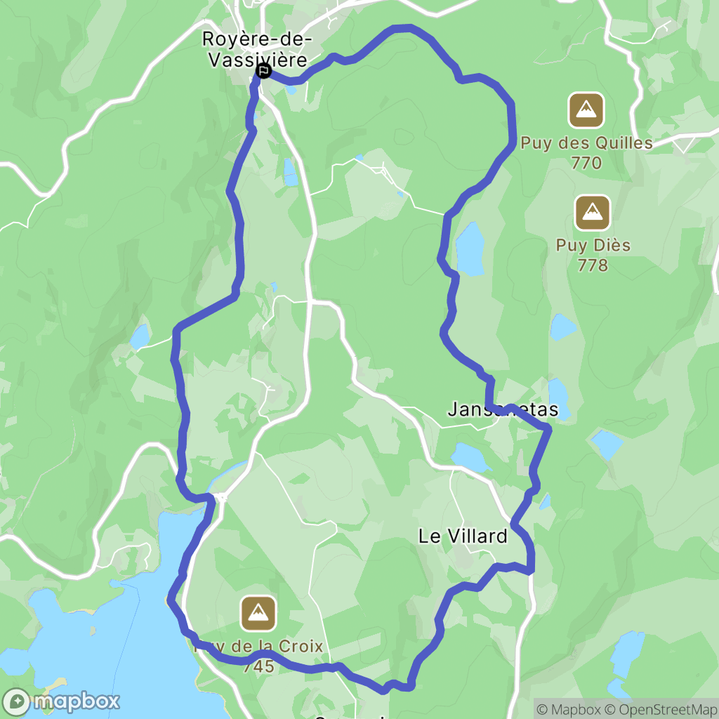 Royère-de-Vassivière : carte du parcours de randonnée - France