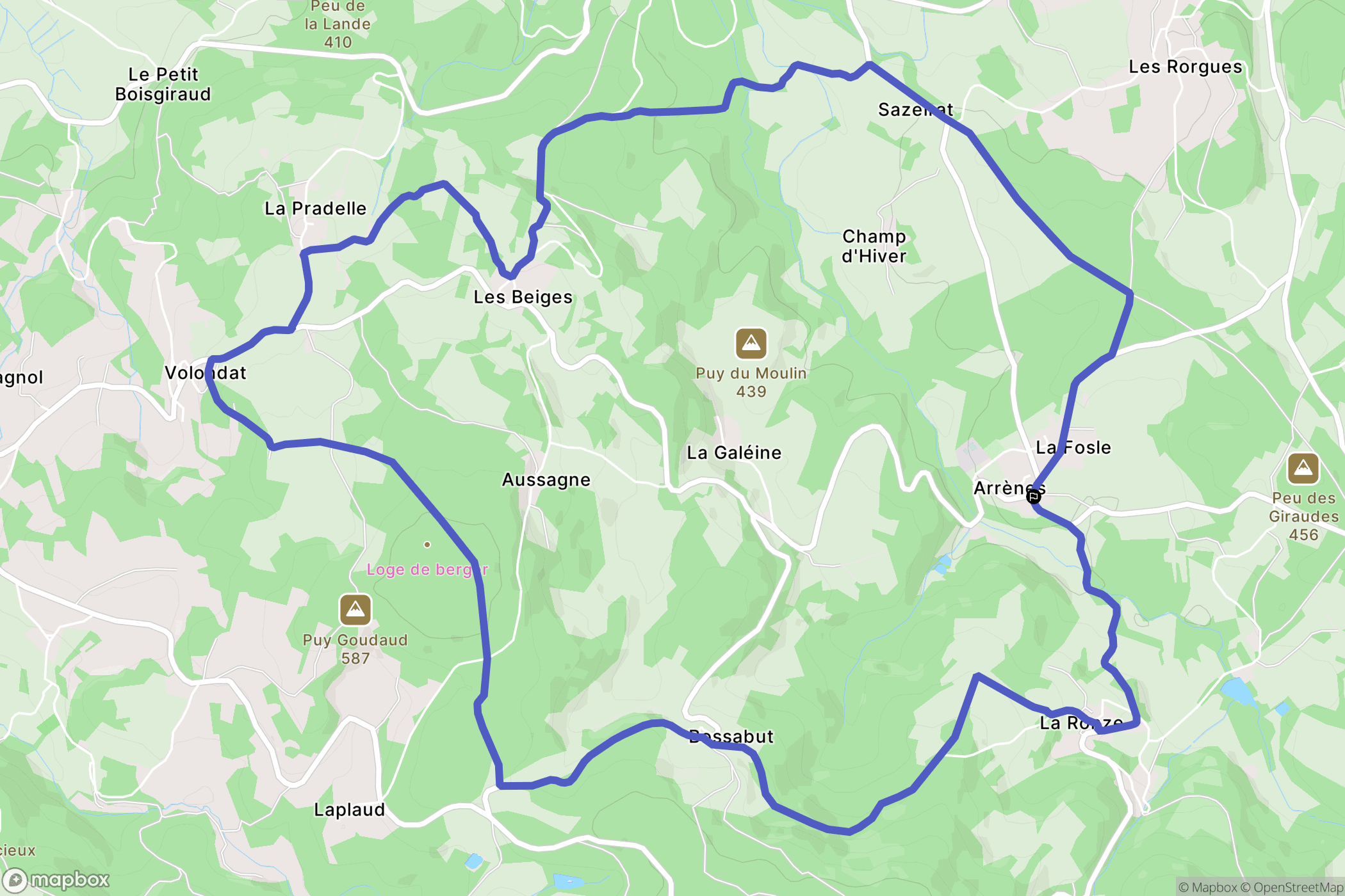 Arrènes : carte du parcours de randonnée - France