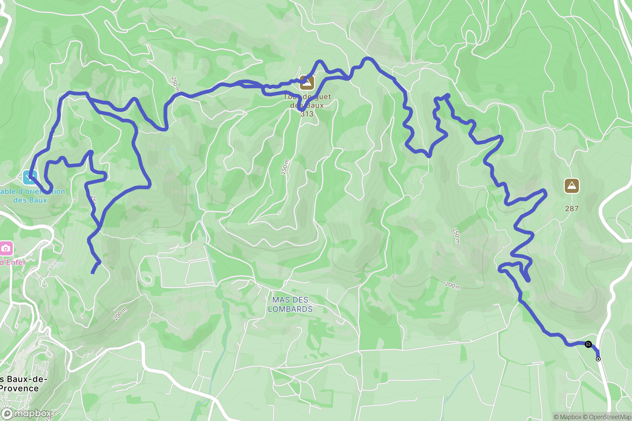 Les Baux-de-Provence : carte du parcours de randonnée - France
