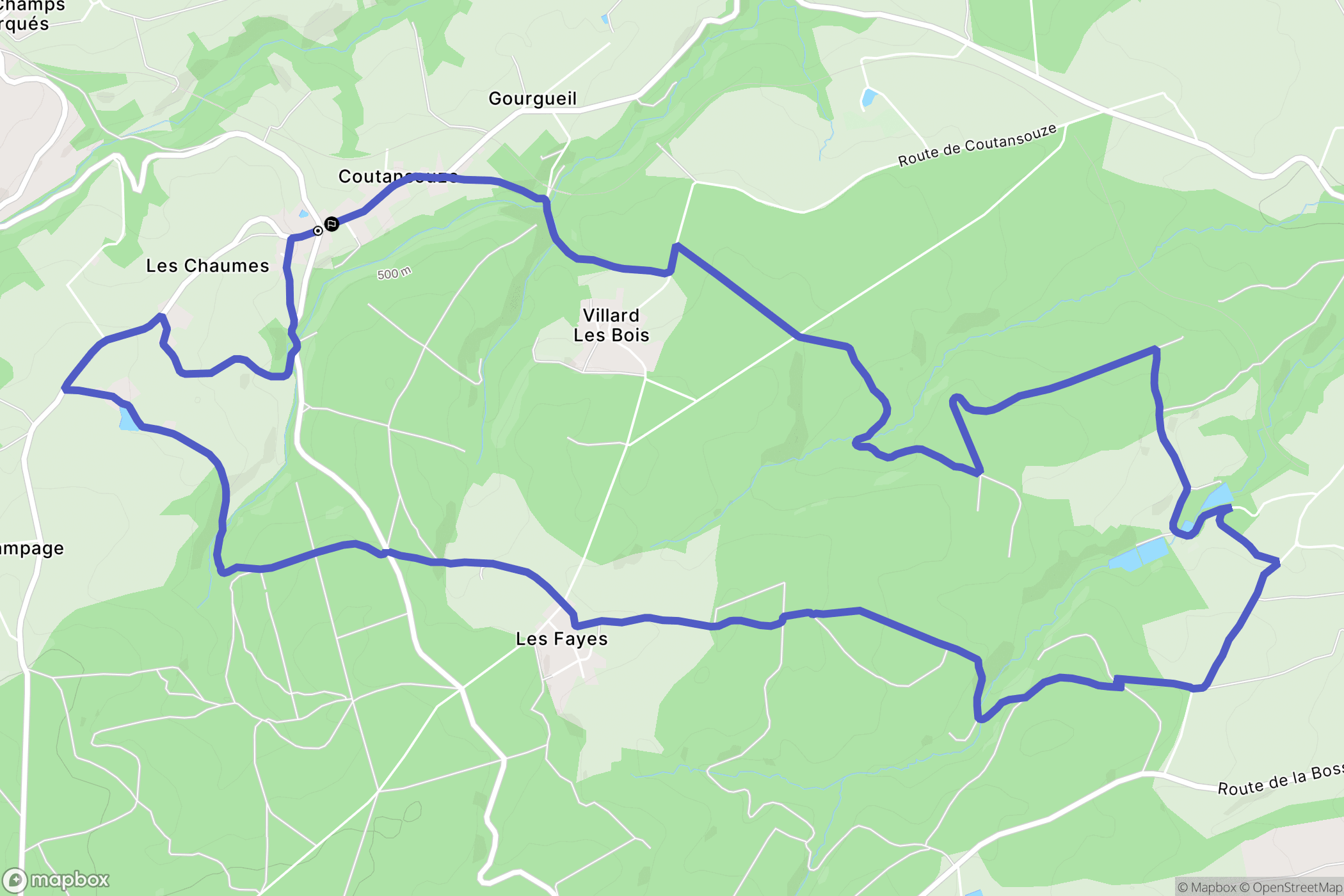 Coutansouze : carte du parcours de randonnée - France