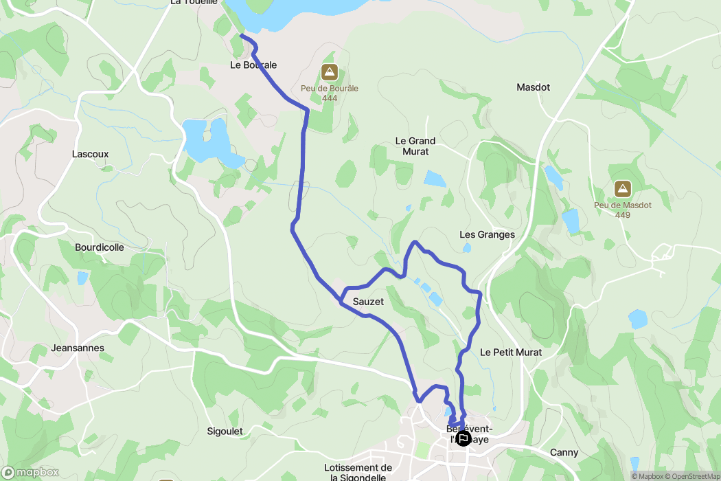 Bénévent-l'Abbaye : carte du parcours de randonnée - France